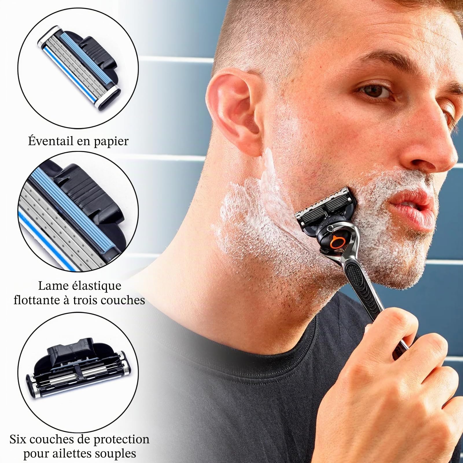 Lot de 12 lames de rasoir compatibles avec rasoir humide pour homme, design anti-obstruction, technologie de charnière avant, lames Gillette, lames nano à 3 couches pour un rasage en douceur