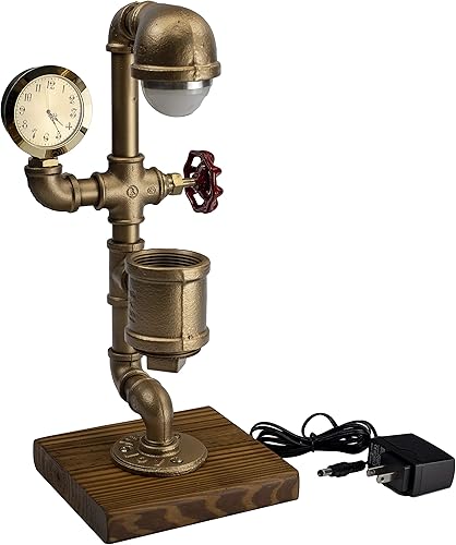 Miniatura 3 de Lámpara de escritorio LED industrial Steampunk "Canguro" con organizador de soporte para bolígrafos, base de madera con tuberías de hierro, estilo