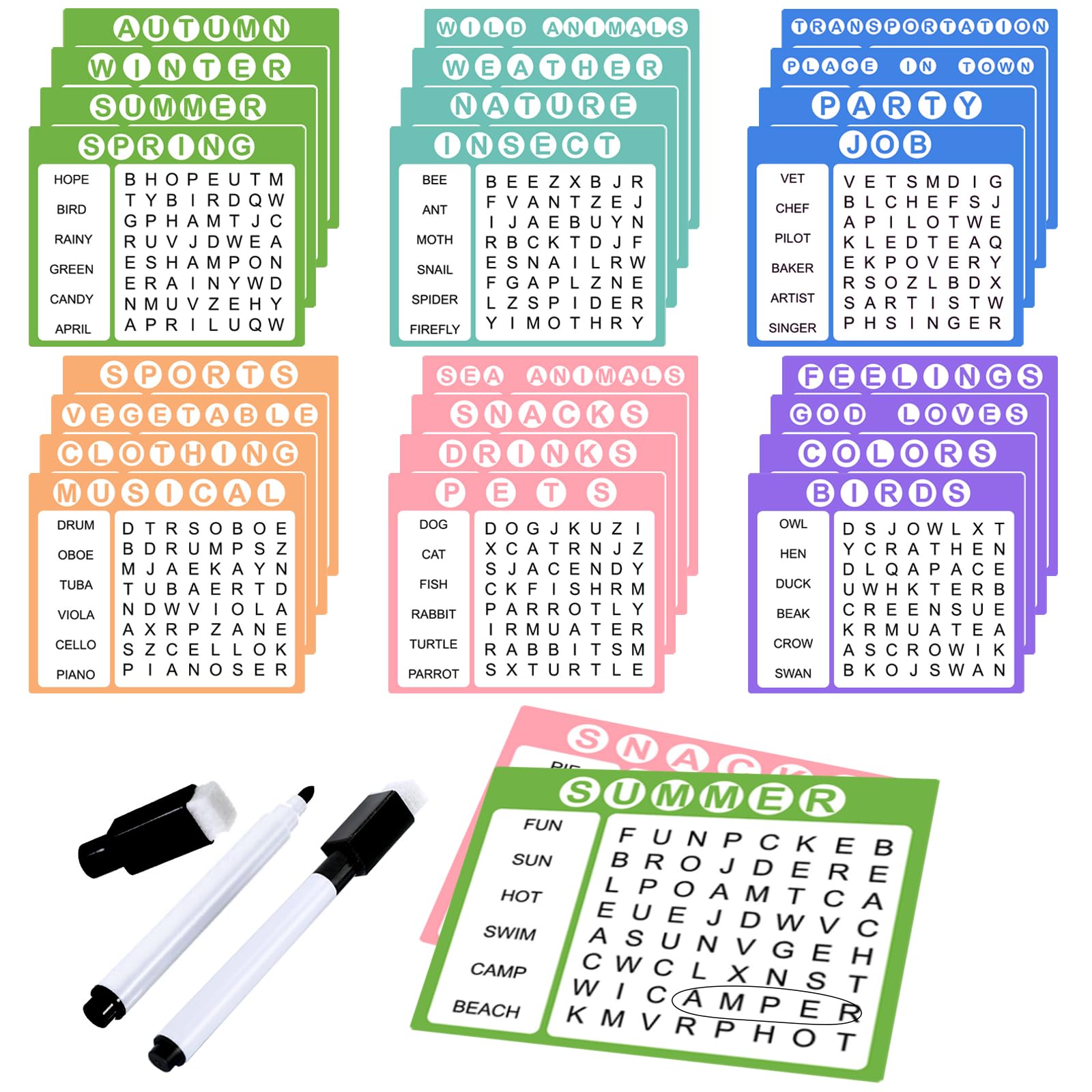 12 Pcs Word Search Books For Dementia & Alzheimer's Patients - Large Print, Reusable, With Erasable Markers, Senior Activities 9 thumbnail image