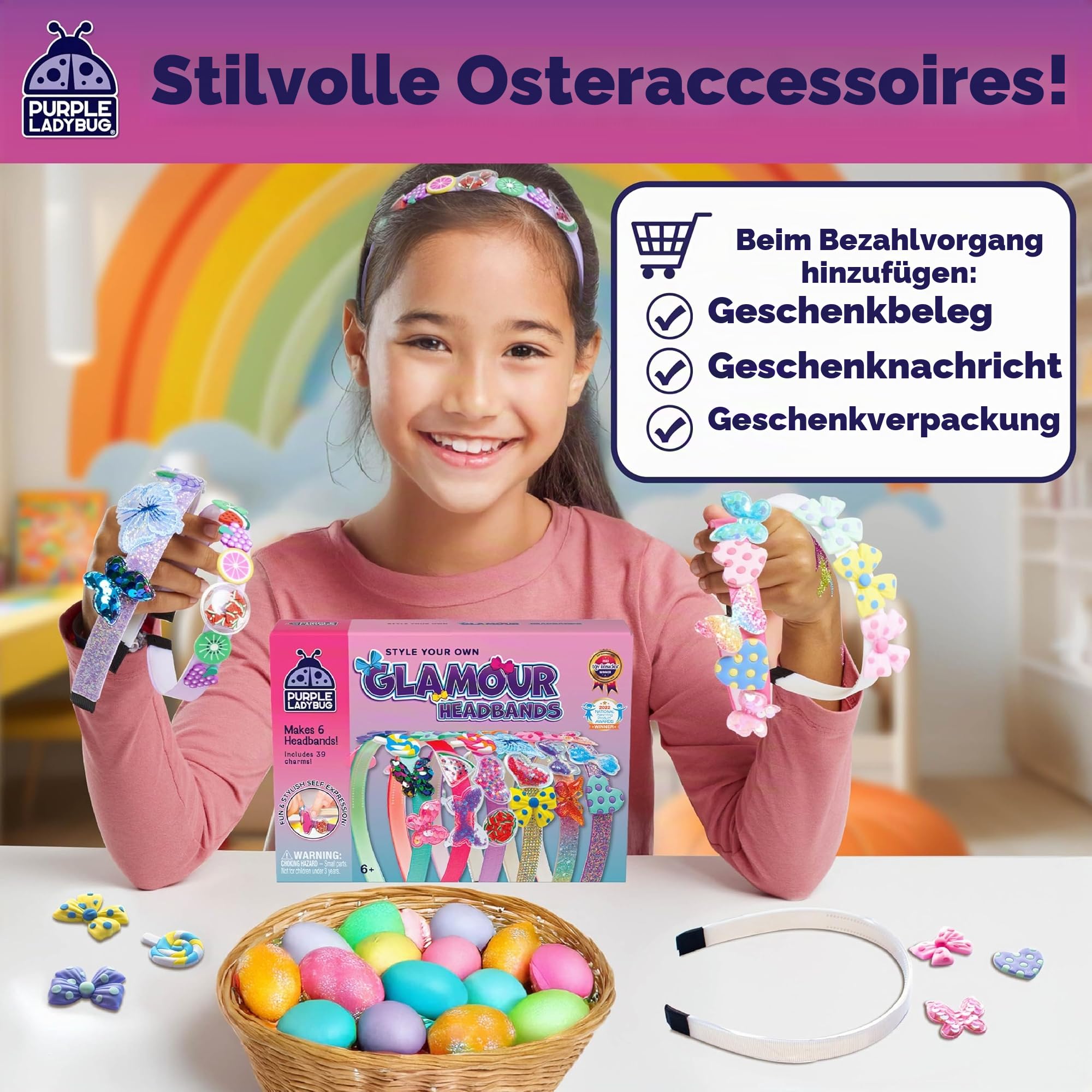PURPLE LADYBUG Haarreifen Mädchen - Kreatives Basteln Mädchen 6 Jahre - Coole Geschenke für Teenager und Kinder - Haarschmuck Bastelset Kinder ab 7 8 9 10 11 12 13 14 Jahre