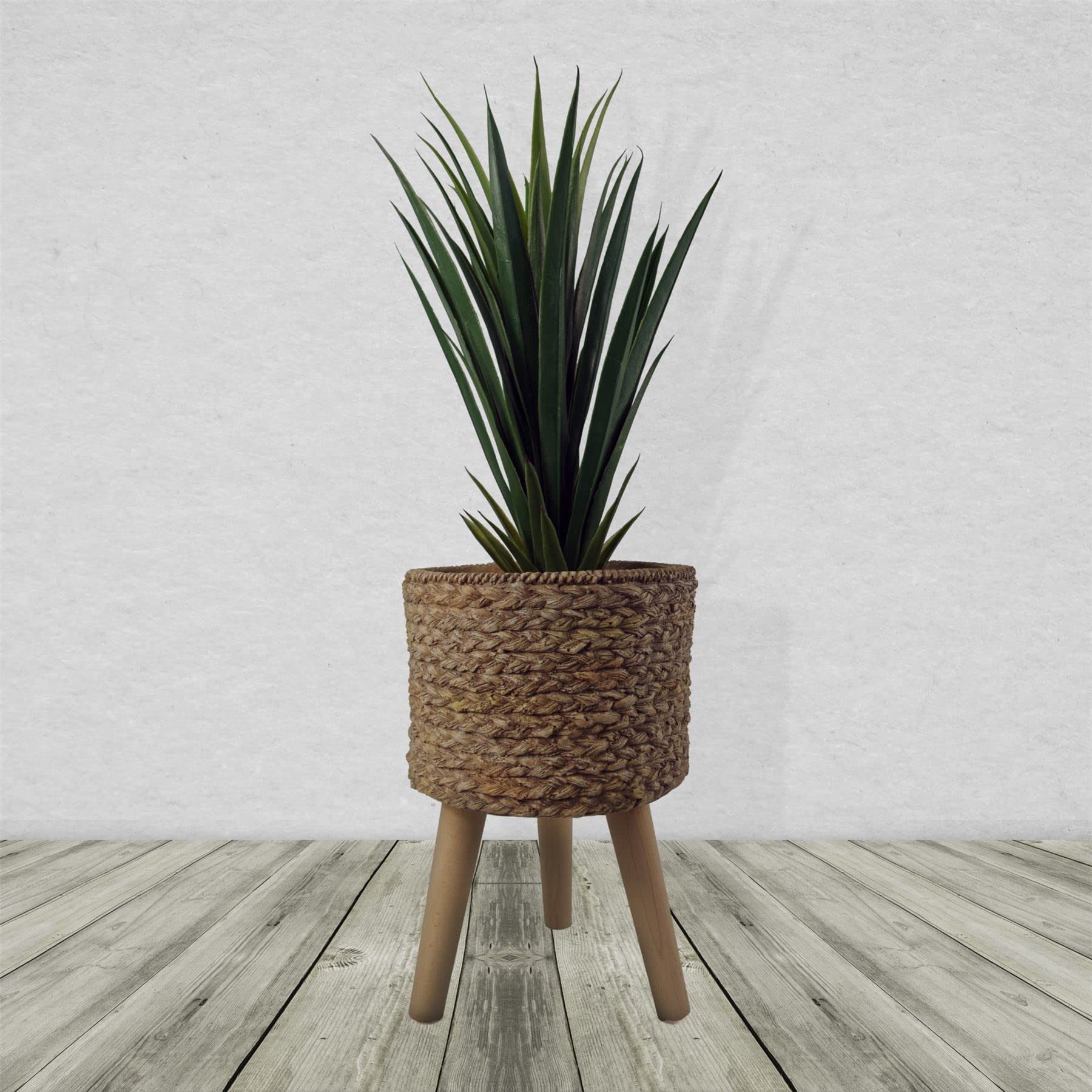 Leaf 39Cm Woven Fibreglass Composite Cachepot Planters, Wood, Extra Large