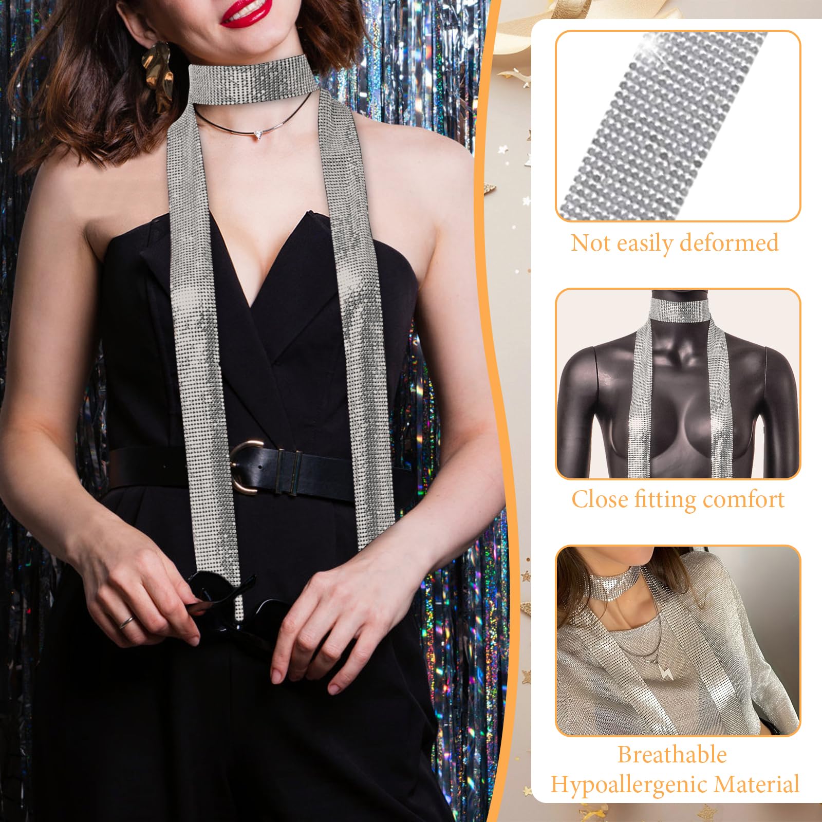 GMHLLES 4 Pcs Disco Accessories Abba Fancy Dress Costume for Women Abba Accessories Outfits with 2 Metal Sequins Scarf Neckerchief and 2 works Earrings for Women and Girls 70/80s Theme Party - Image 3