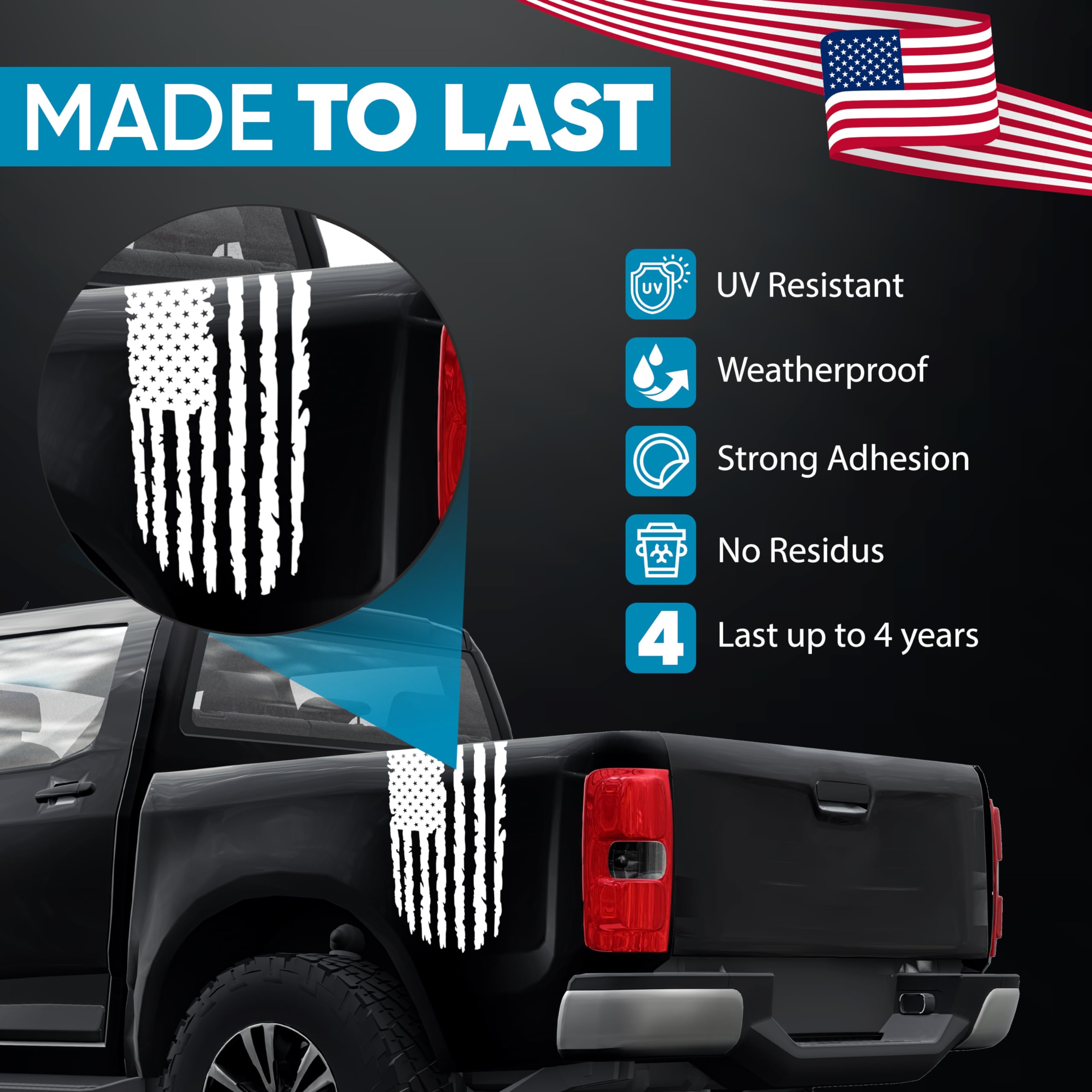 Distressed USA Flag Decal Sticker Set Of 2 - Vinyl, Multiple Sizes & Placements