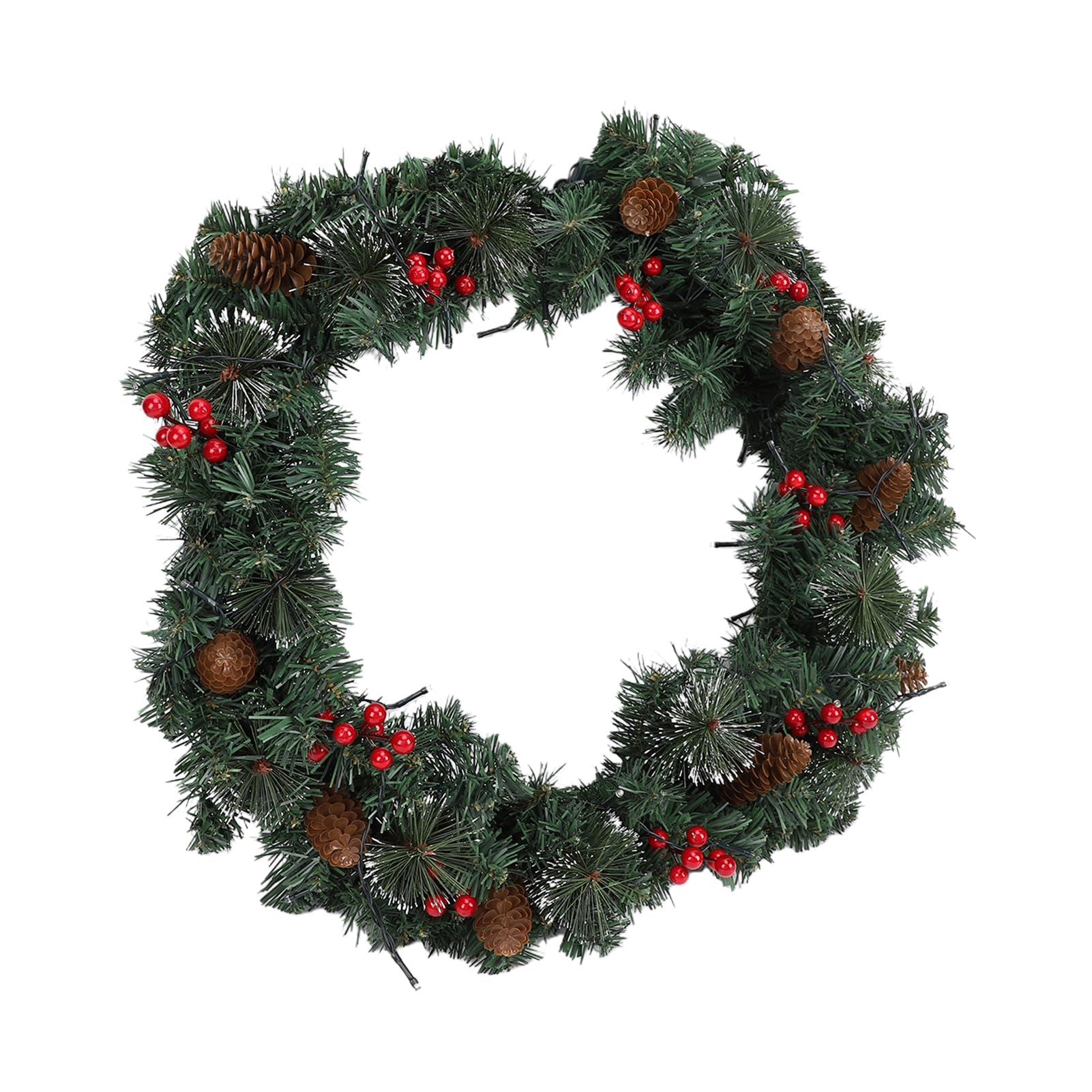 Fockety 24 Zoll Künstlicher Weihnachtskranz mit Lichtern, Rote Beeren und