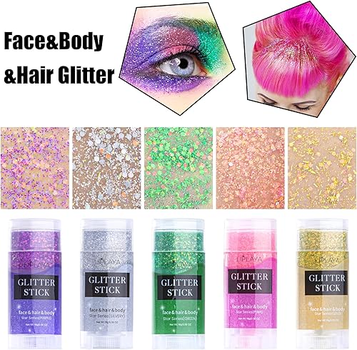 Miniatura 4 de BowJian Purpurina de cuerpo morado con purpurina para la cara, conciertos para cantantes, laca para el cabello con purpurina fina, accesorios para