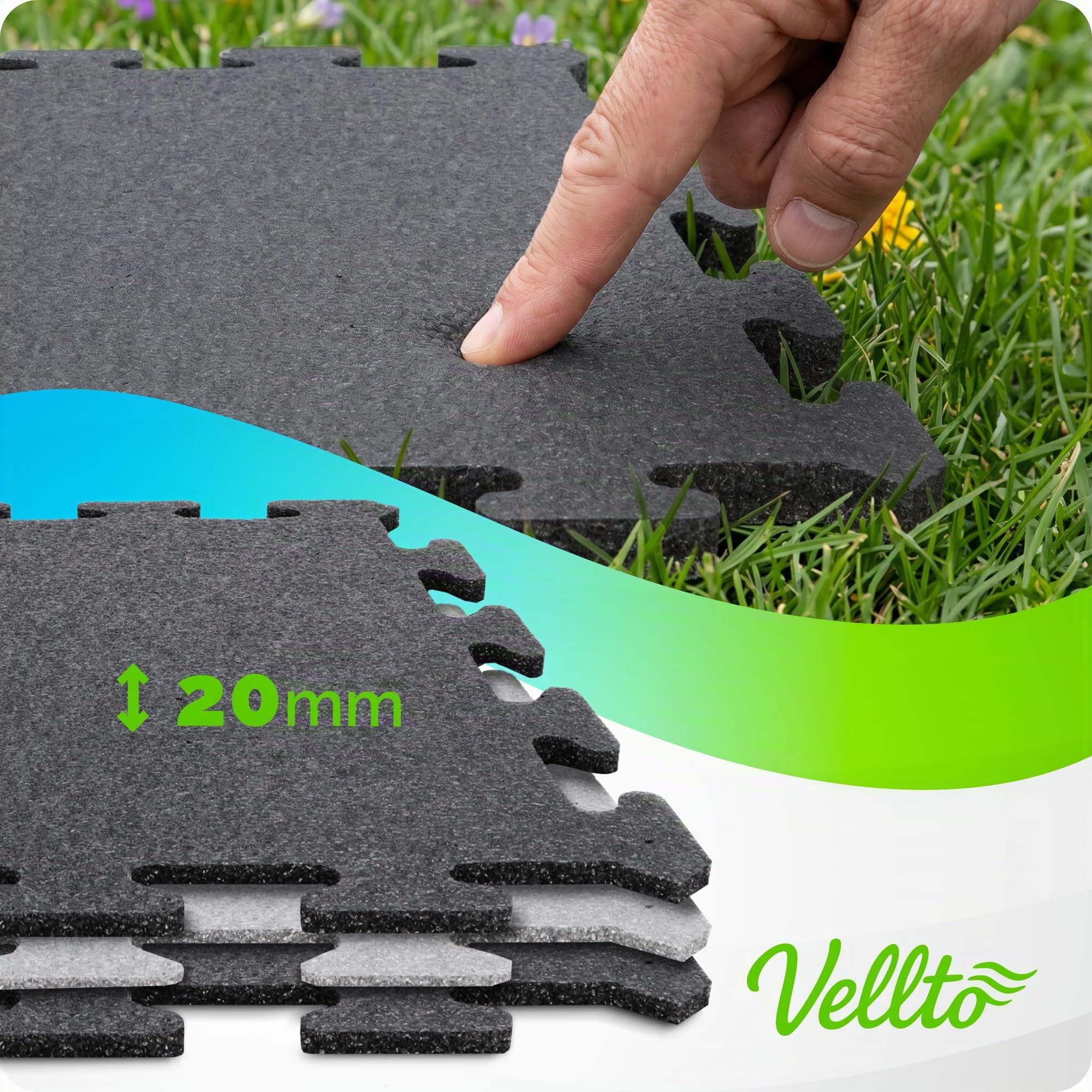 Tappeto Mattonelle 1088 mm x 1088 mm 2 cm 12x Puzzle Spessore Protezione Pavimento Gomma Eva Fitness Base Piscina Incastro Impermeabile Sottofondo Sistema Modulare Idrorepellente