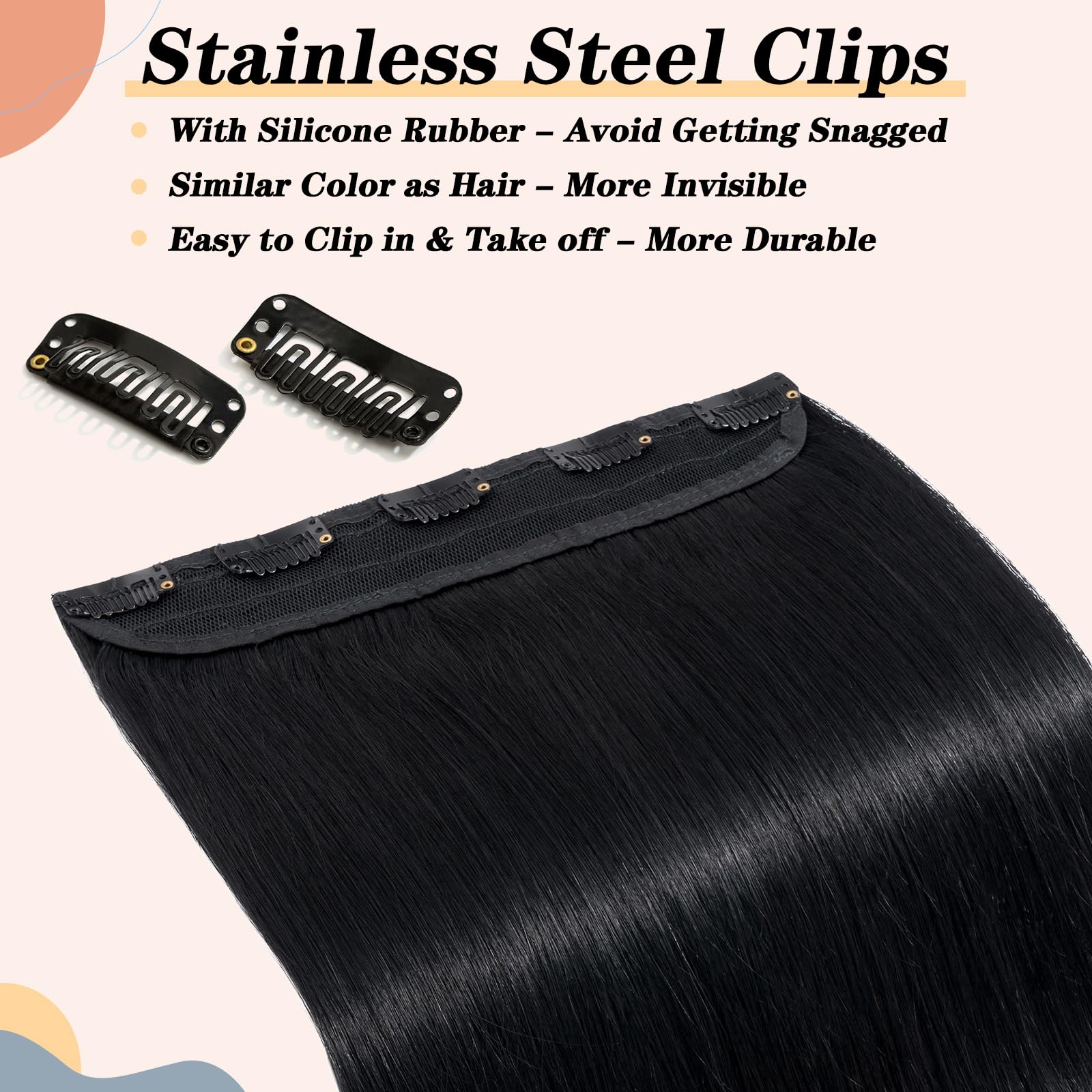S-noilite Clip in Hair Extensions Human Hair Jet Black - One Piece Hair Extensions Clip in Real Hair 14 Inch (45 g) - Image 4