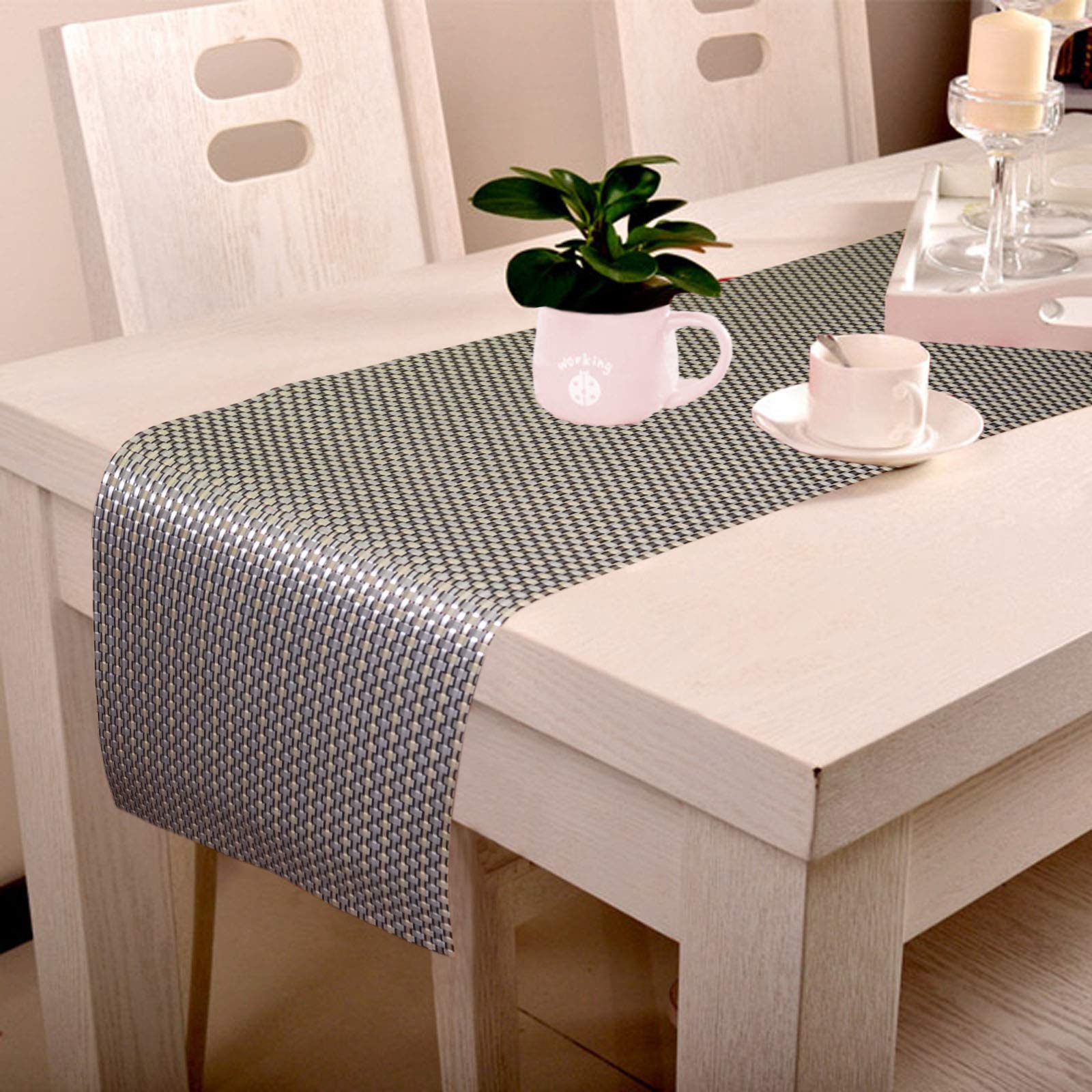 Lushomes Black & Gold Waterproof and Heat Resistant PVC Runner (12 x 70 inches, Single Pc)