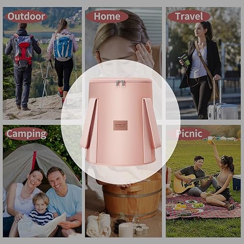Miniatura 7 de Cuenca plegable de 20 L, multifuncional, portátil, con asas, para viajes, al aire libre, campamento, portátil, para remojar los pies (rosa)