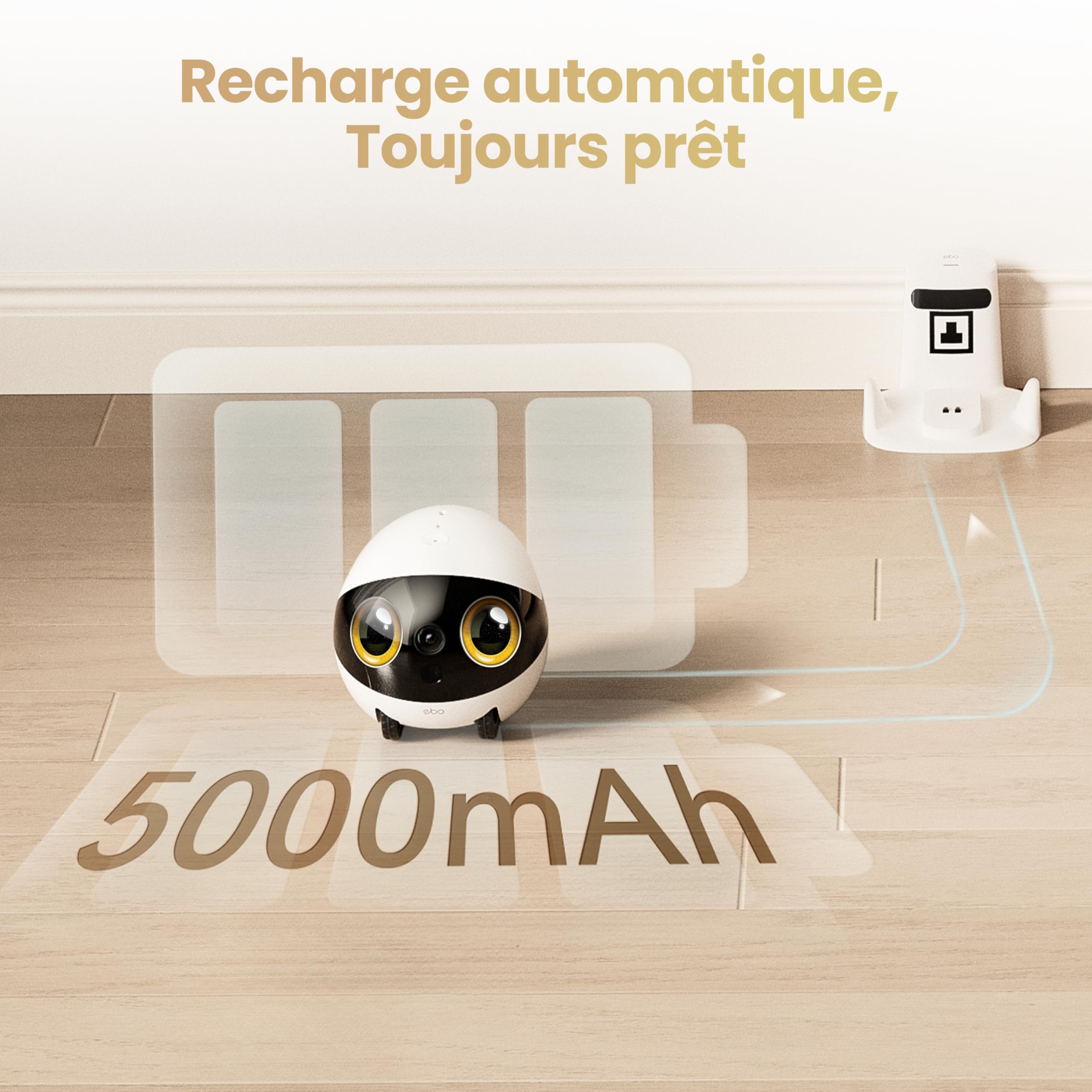 Enabot EBO Air 2S FamilyBot – Robot Caméra Animaux 2,5K, Batterie 9–10H, Suivi IA, Patrouille, Vidéo Bidirectionnelle, Recharge Auto, Stockage Local – Chats, Chiens et Famille