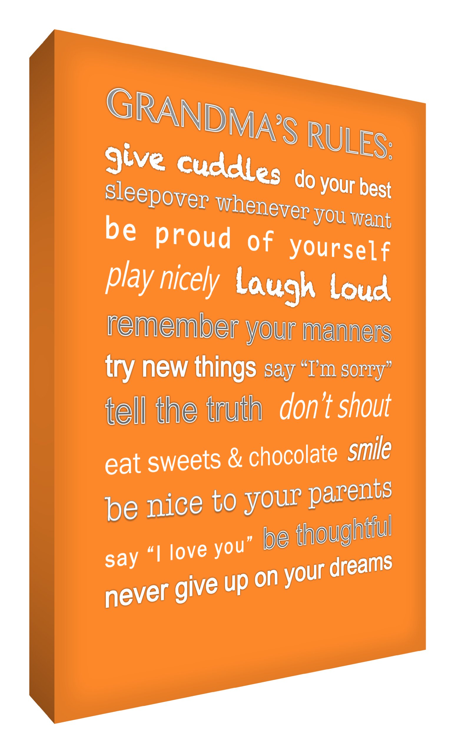 Toile Grandma règles Typographie Moderne A4 Orange pour décoration intérieure originale