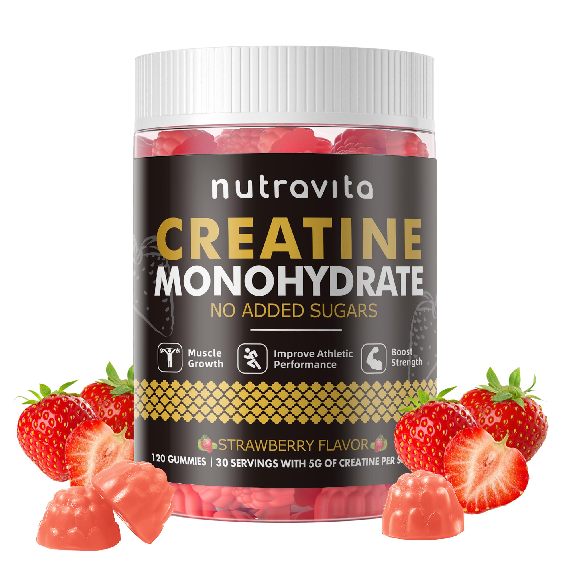 Creatine Monohydrate Gummies for Men & Women-5g of Creatine Monohydrate per Serving - Sugar Free,Vegan, Strawberry Flavor, 120 Count