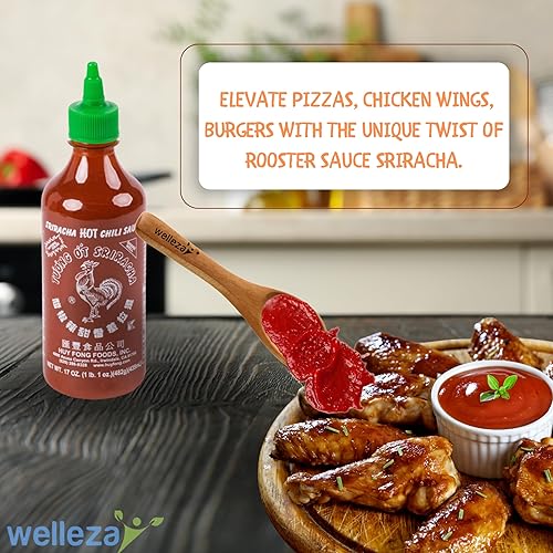 Miniatura 4 de Welleza Sriracha - Cuchara de bambú con salsa picante de chile  Huy Fong 17 onzas de salsa de pimientos orgánicos Sriracha con cuchara de madera