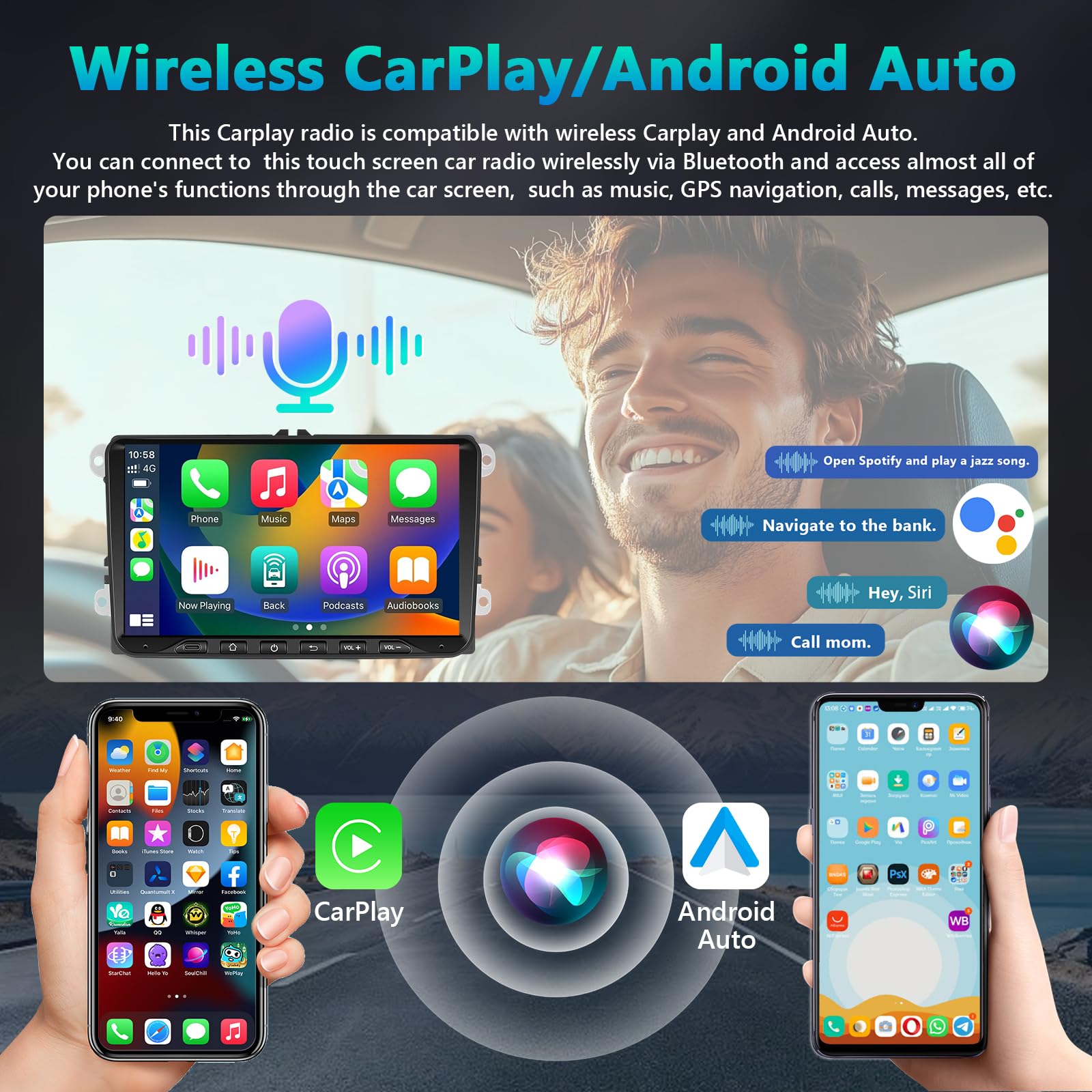 4+64G Autoradio con Carplay per VW Passat Golf MK5 MK6 JETTA POLO Touran Sedile Sharan, 9" Stereo Bluetooth con Navigazione GPS/Collegamento a Specchio/WiFi/RDS/Hi-Fi+Telecamera