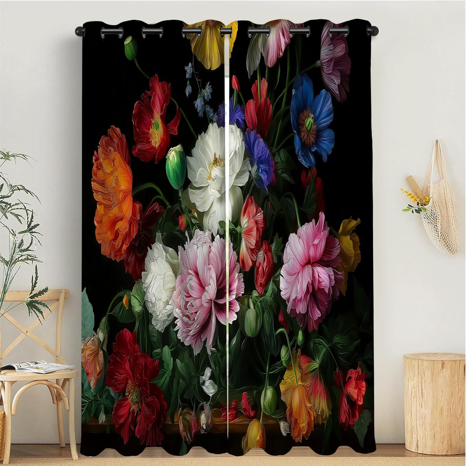 Rideau pour salon fleuri et isolant thermique de 140x175 cm