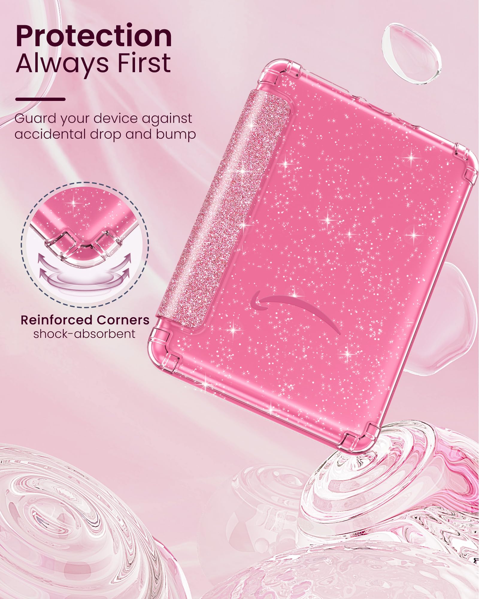 MoKo Custodia per Kindle Paperwhite 12a Gen 2025/2026 & Kindle Colorsoft 2024/2025, Copertura Posteriore TPU Trasparente Morbido Flessibile Scintillante, Glitter Rosa