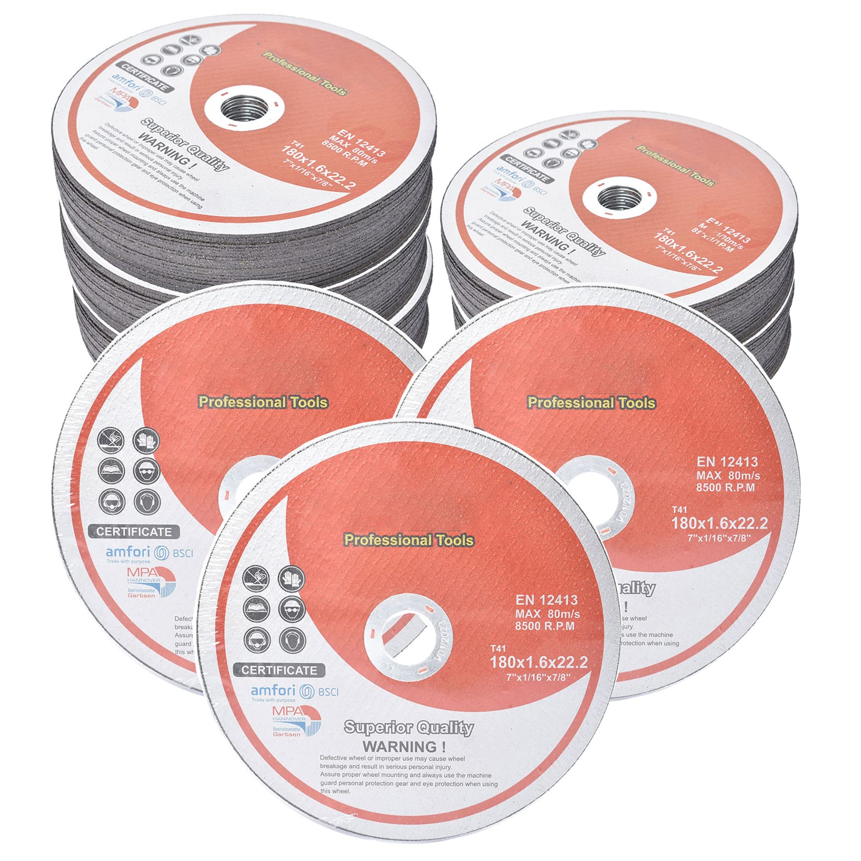 100 Pack 7 Inch Cut Off Wheels for Metal and Stainless Steel Cutting Discs for Angle Grinders 7 x 1/16 x 7/8 Inch