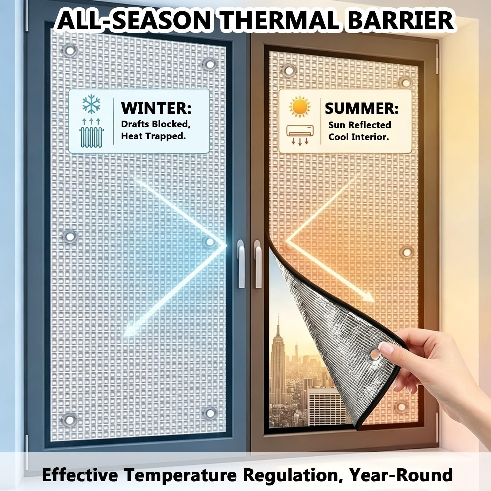 Thermofolie Fenster Gegen Hitze,Verdunkelungsfolie Mit Saugnapf Sichtschutzfolie,Aluminium Isolierfolie Fenster(80x230cm)