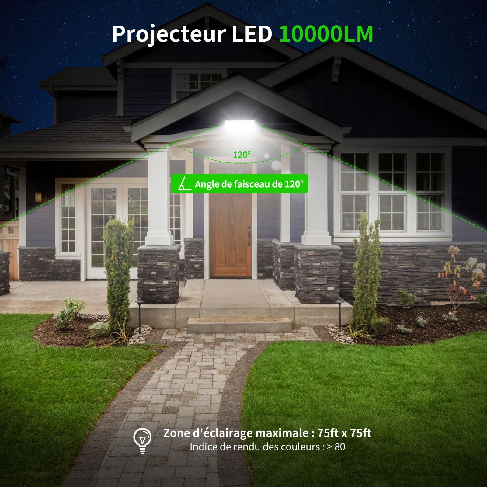 Lot de 2 Projecteur LED Extérieur 100W 10000LM Superlumineux, 6500K Blanc Froid IP66 Etanche pour Patio, Garage, Jardin, Terrasse, Usine