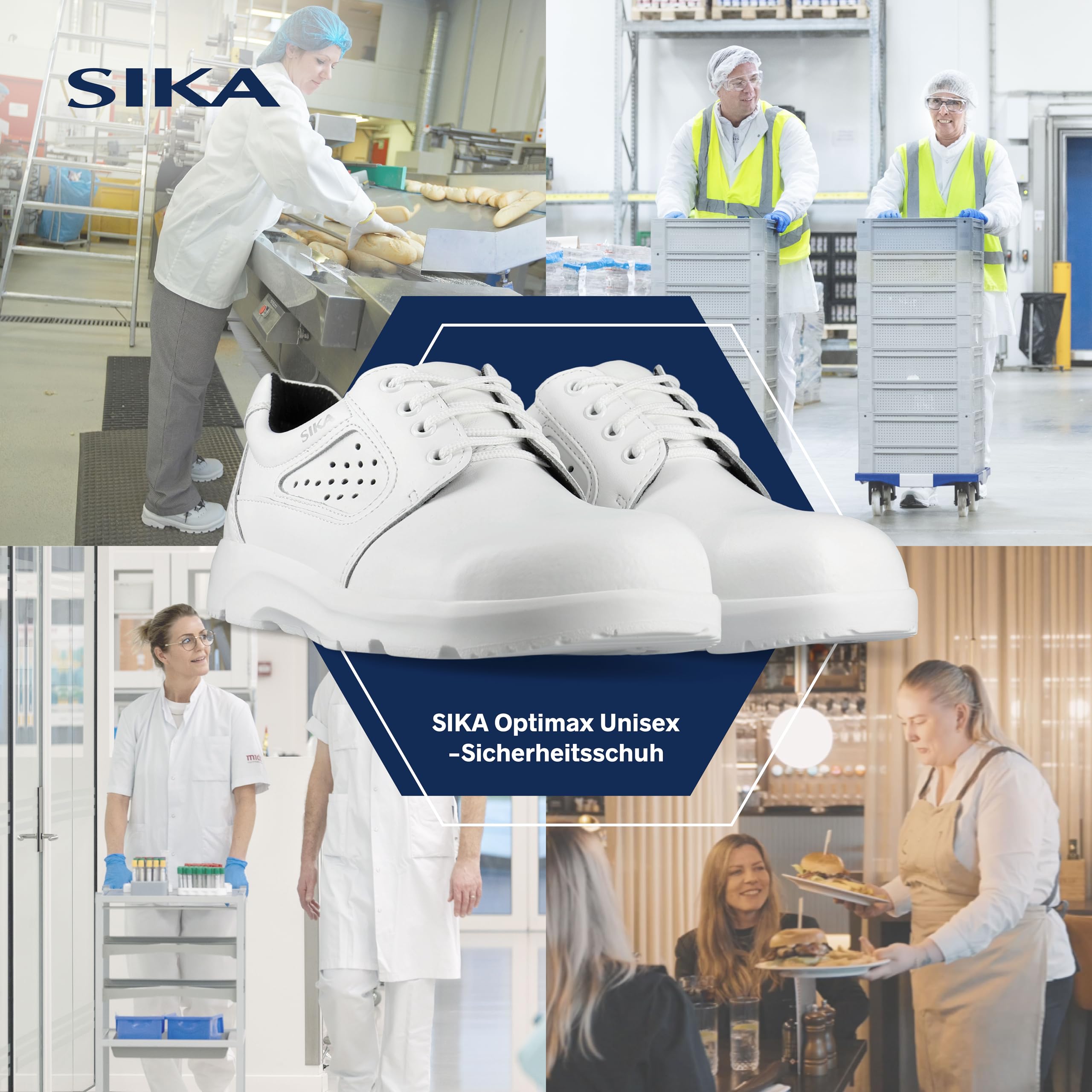 SIKA Optimax Unisex-Sicherheitsschuh mit Schnürung, Permair-Leder mit Zehenkappe, rutschfeste PU-Sohle, antibakterielle Innensohle, Arbeitsschuh für Mitarbeiter in der Lebensmittel- und Medizinbranche