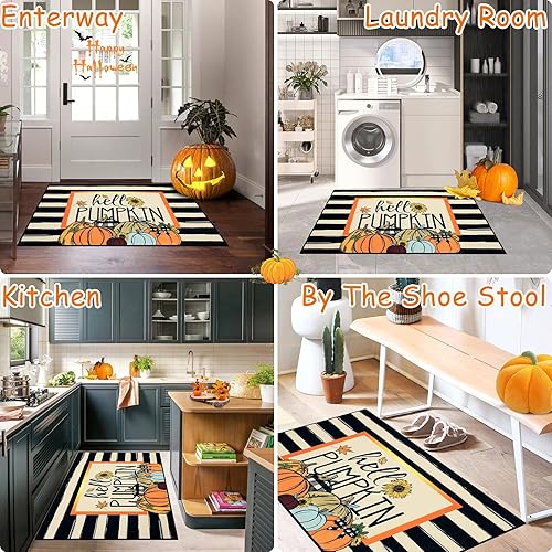 Miniatura 2 de Ileading Tapete de otoño de 32 x 48 pulgadas, tapete de bienvenida lavable antideslizante para puerta delantera, tapete de entrada de cosecha de