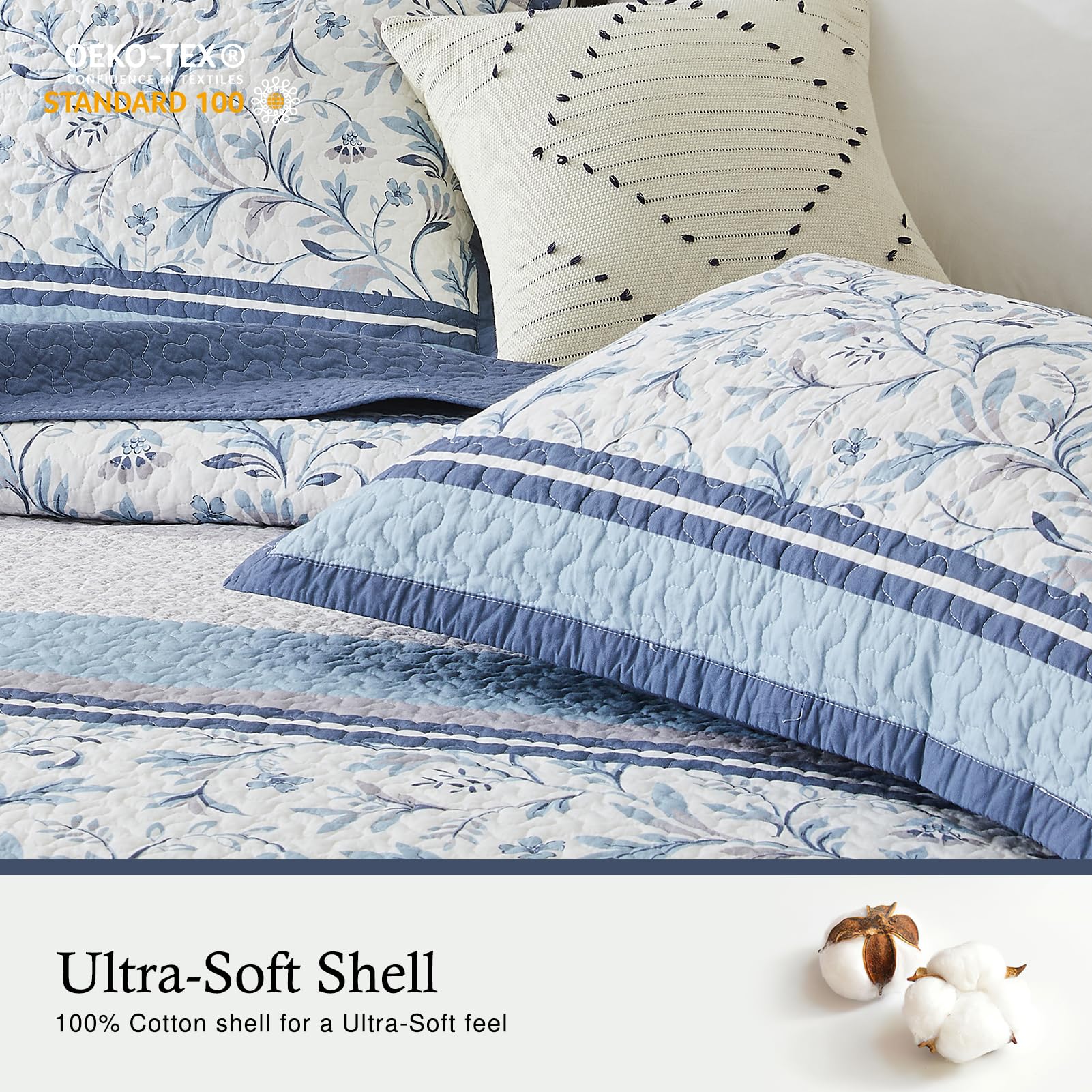 QuiltMuse 100% Cotton Bedspreads Queen Size 102"x120" - Soft