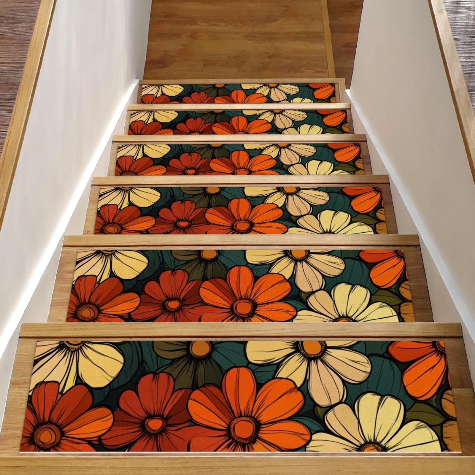 Marches d'escalier antidérapantes lavables intérieur bois lot 15 tapis motif