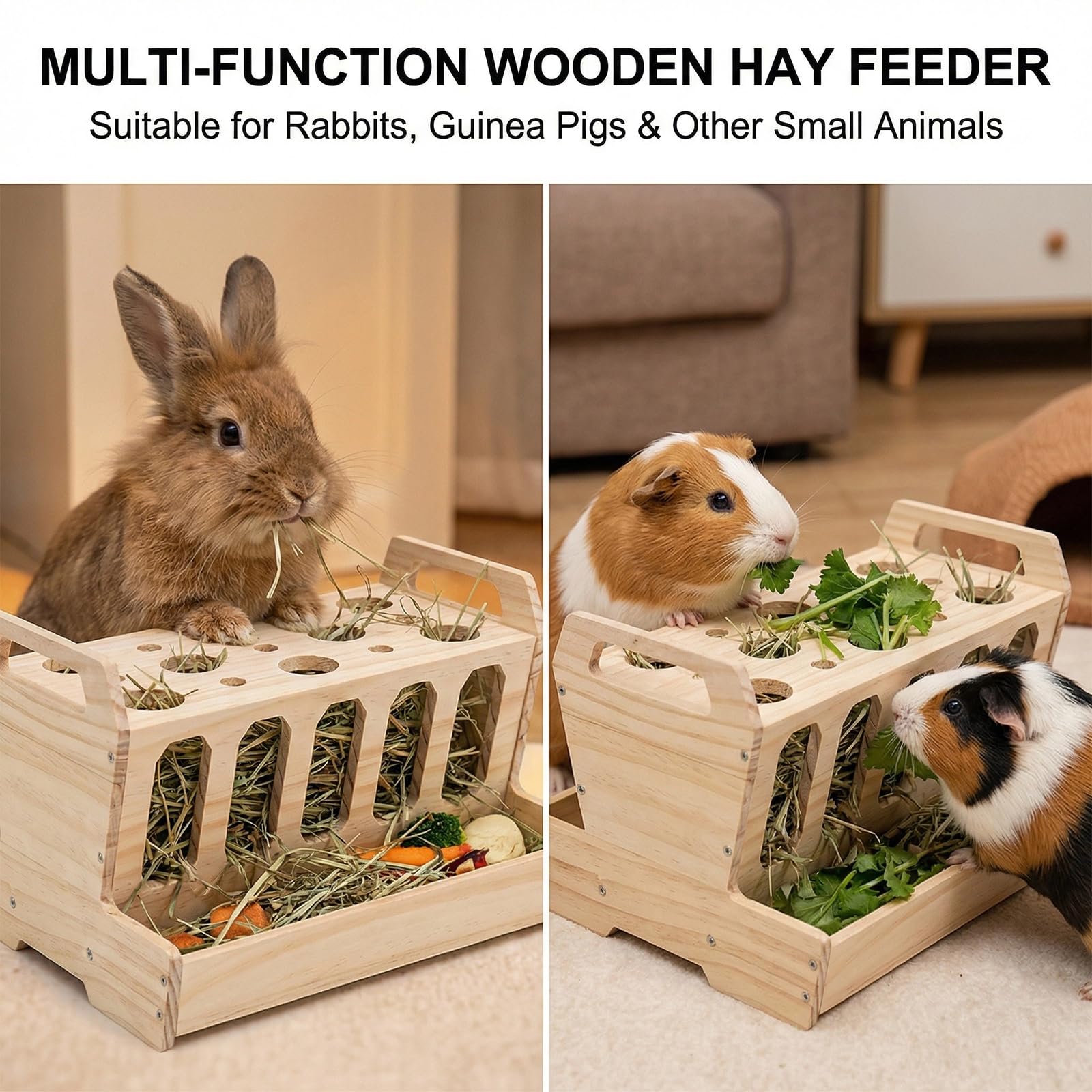 Râtelier à Foin pour Rongeurs, 12*9.4*6.6inch Distributeur de Foin en Bois Grande Capacité, Mangeoire à Foin pour Lapin en Bois, Grand Râtelier à Foin en Boi Lapin pour Lapins Hamsters Cochons d'Inde