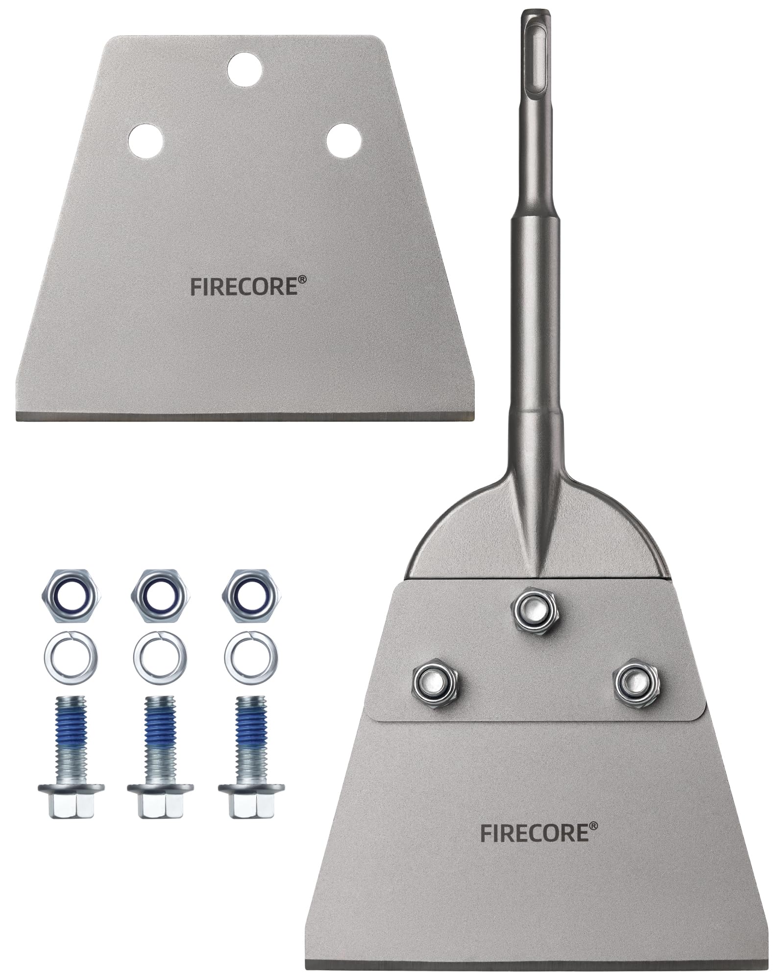 Firecore Spachtelmeißel 270mm×130mm, SDS Plus Spachtelmeißel, SDS Bodenschaber Inklusive Ersatzklinge & Schrauben, Breiter Meißel zum Entfernen von Teppich, PVC, Farbe & Fliesenkleber