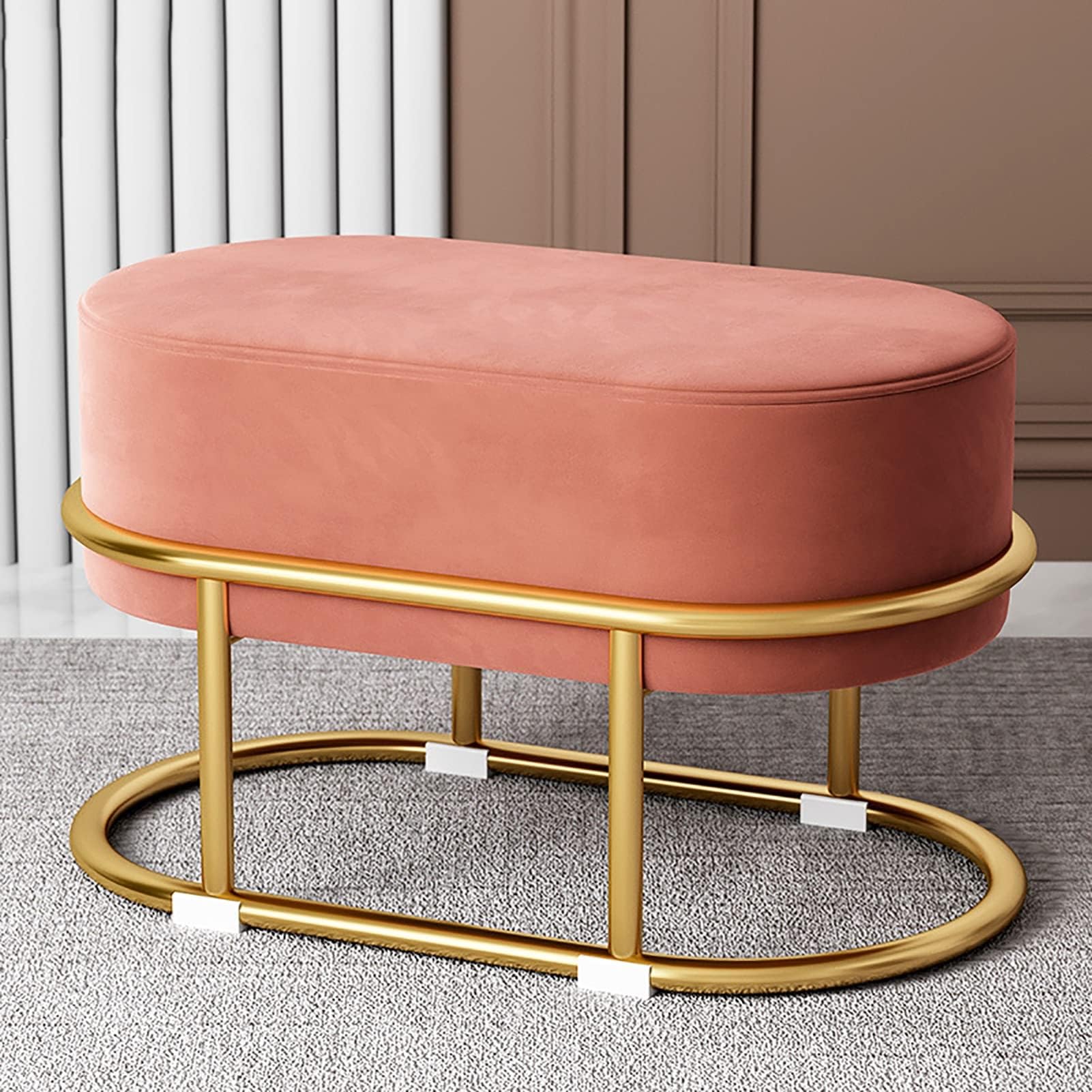 Repose-Pieds Velours et Métal Doré - Tabouret Ottoman pour Salon