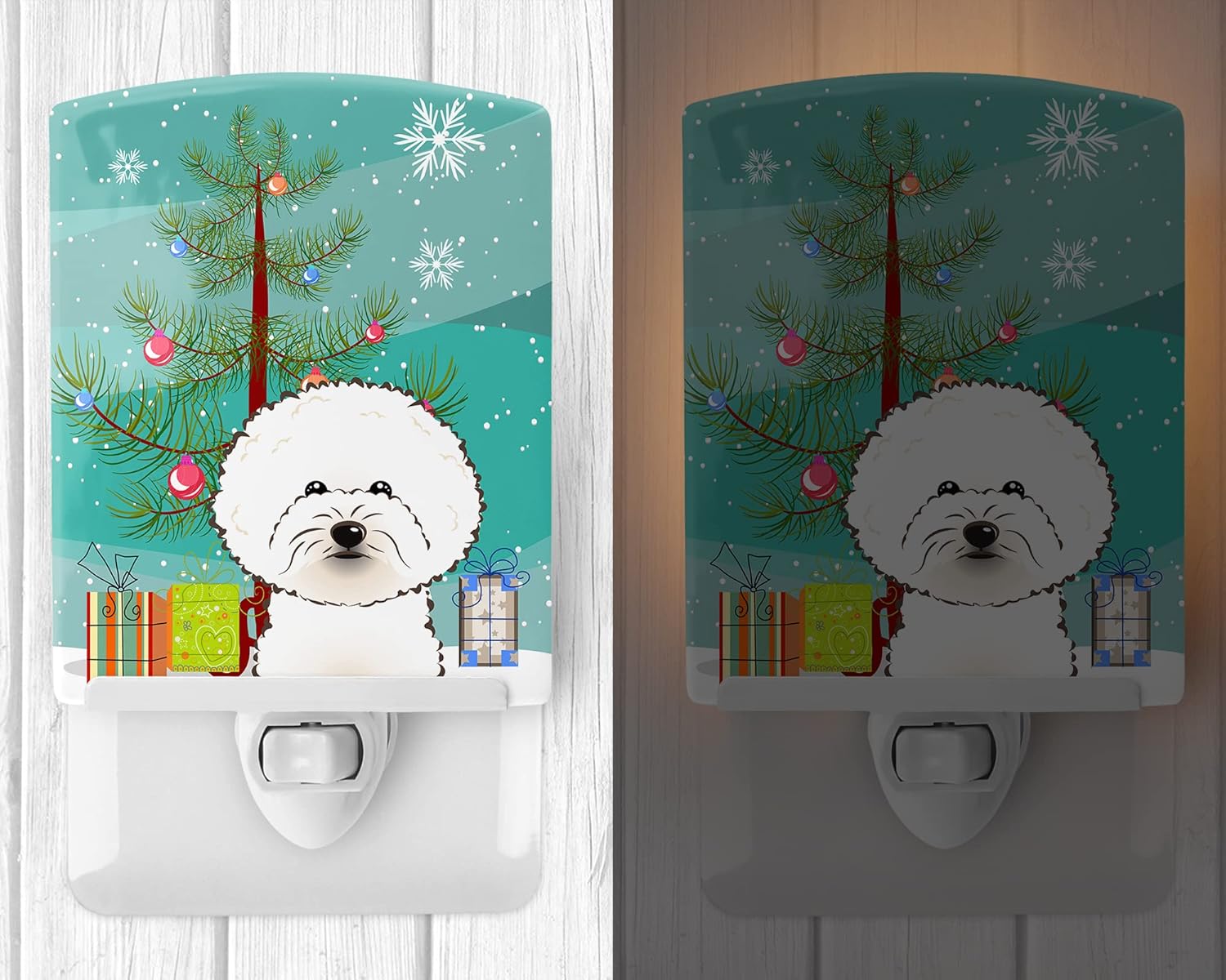 Caroline's Treasures BB1589CNL Christmas Tree and Bichon Frise Ceramic Night Light Compact, UL-Certified, Ideal for Bedroom, Bathroom, Nursery, Hallway, Kitchen, 6x4x3, Multicolor