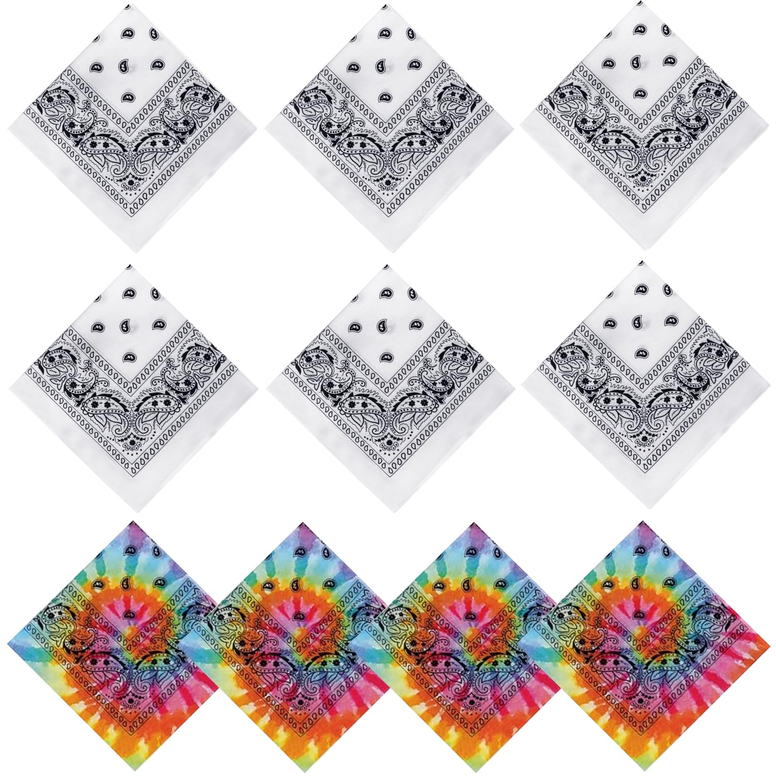 Fivebop 20/40 Pcs White Bandanas for Tie Dye DIY Blank Cotton Bandanas Plain Handkerchiefs Headband Head Wrap 22" x 22", Pattern-10, 22*22 inches