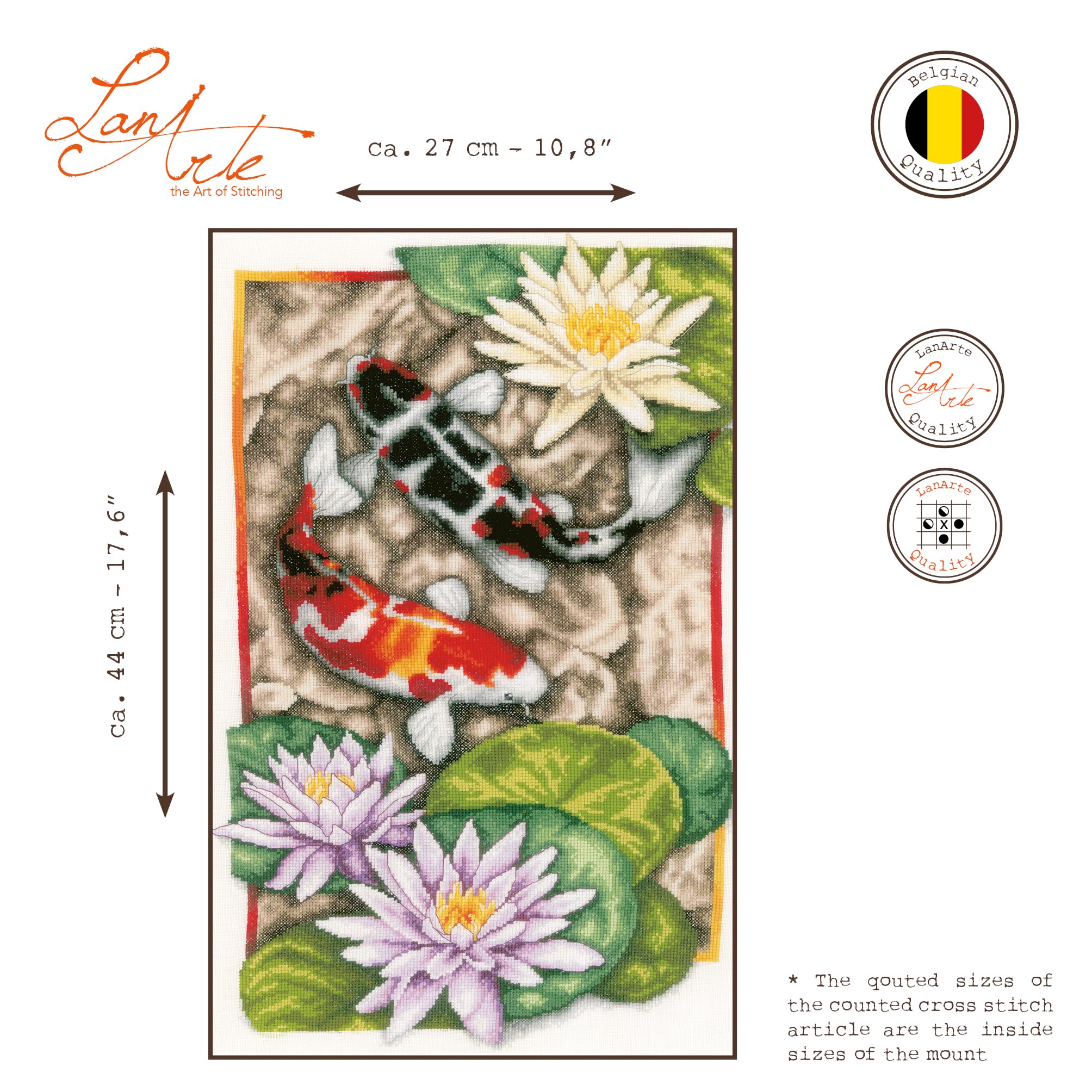 LANARTE Haft Krzyżykowy Liczony Zestaw Obraz do Haftu TANIEC KOI Zrób to Sam Zestaw Kreatywny dla Dorosłych Rękodzieło Artystyczne 27 x 44 cm Dekoracja Ścienna DIY Cross Stitch Kit