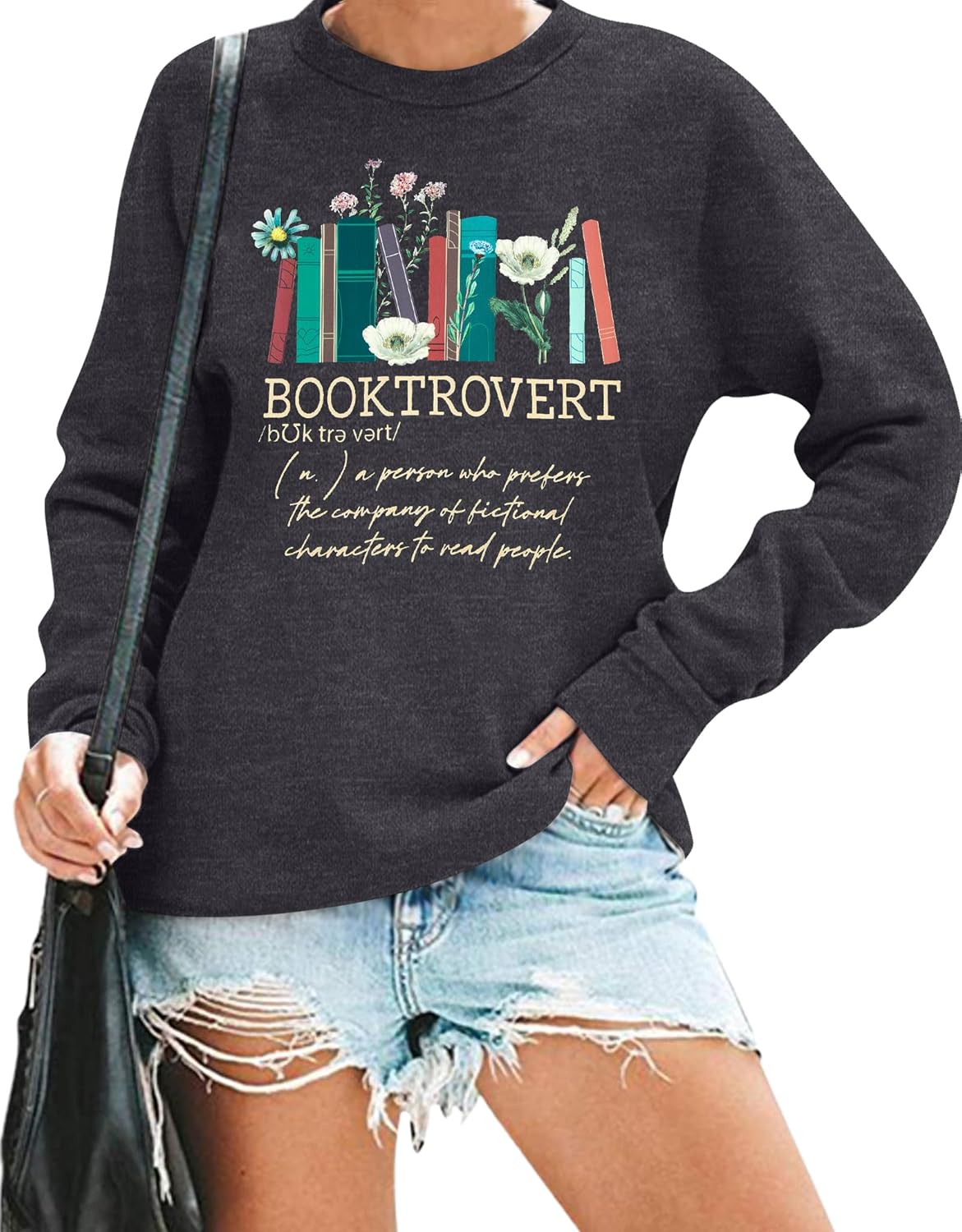 BENGELY Book Sweatshirt Women Funny Book Lover Graphic Shirt Reading Bookworm Pullover Hoodie Floral Casual Long Sleeve Tops