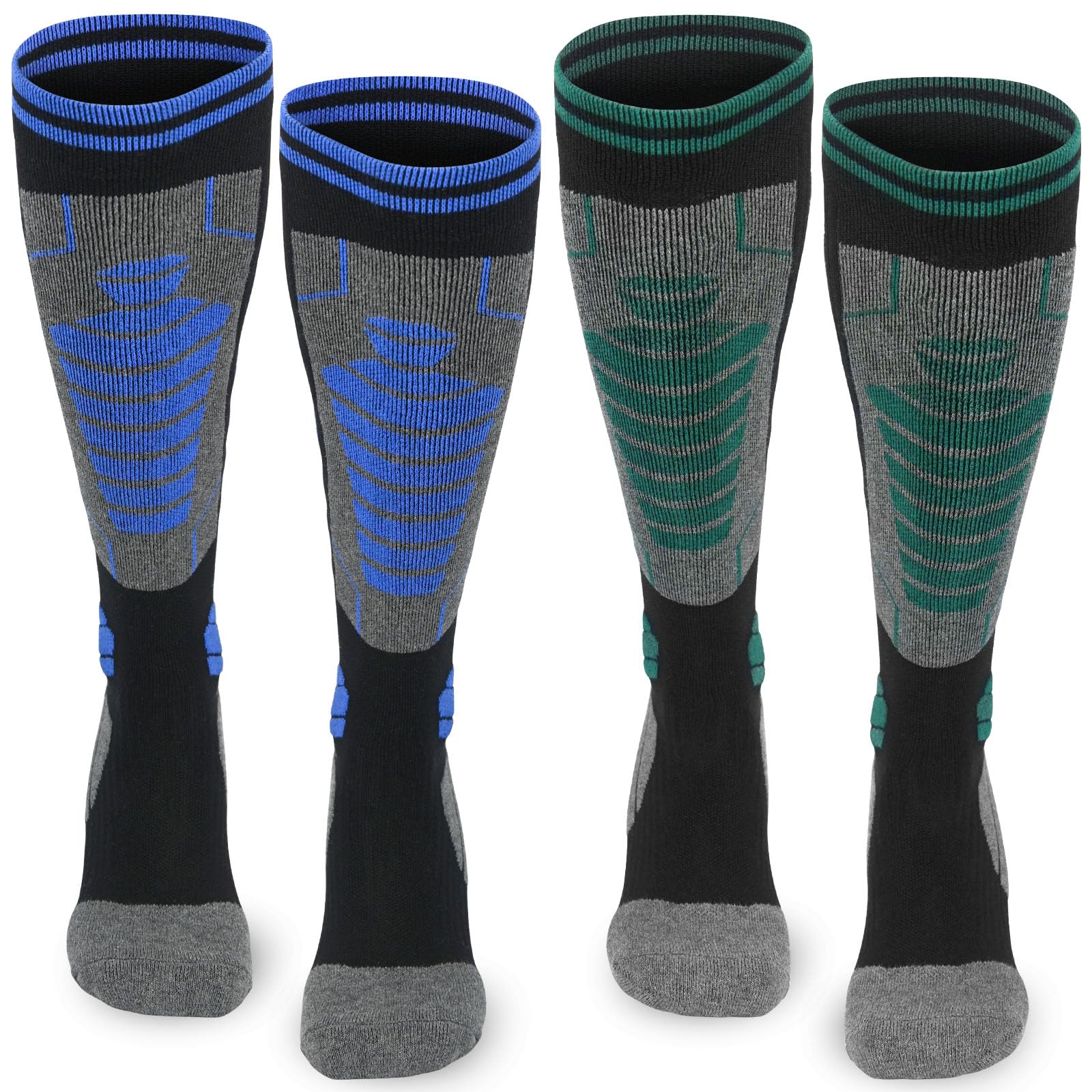 ouhos 2 Paar Skisocken Herren 43‑46 Thermo Wintersocken für Ski Snowboard | Frottee Polsterung dick kniehohe Ausführung stoßdämpfend blasenresistent warm Skifahren Winter Outdooraktivitäten