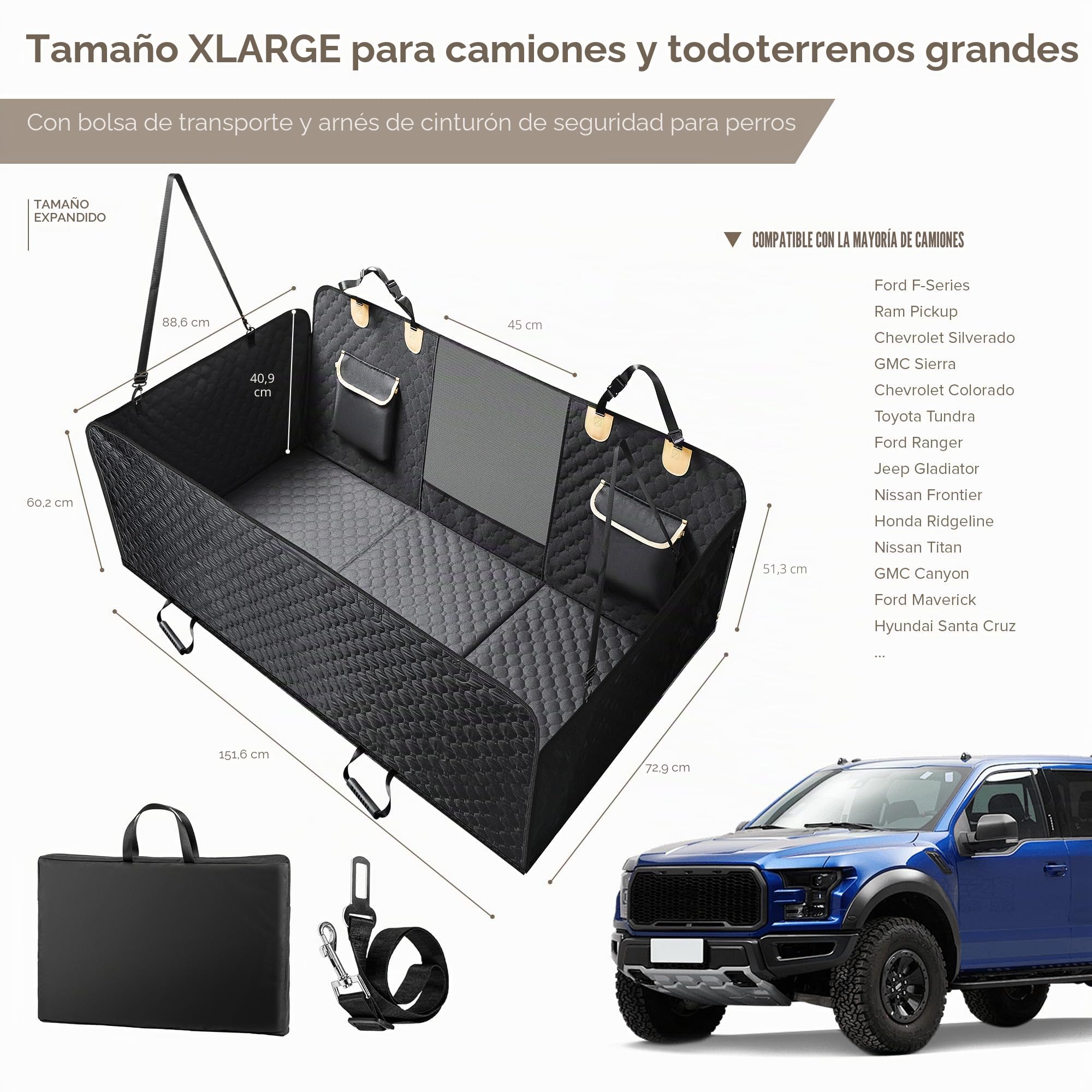 SHARLOVY Extensor de Asiento Trasero para Perros,Funda de Asiento de Coche Grande y Dura para Perros. (Negro para Camiones Grandes, Extensor para Masticador Agresivo)