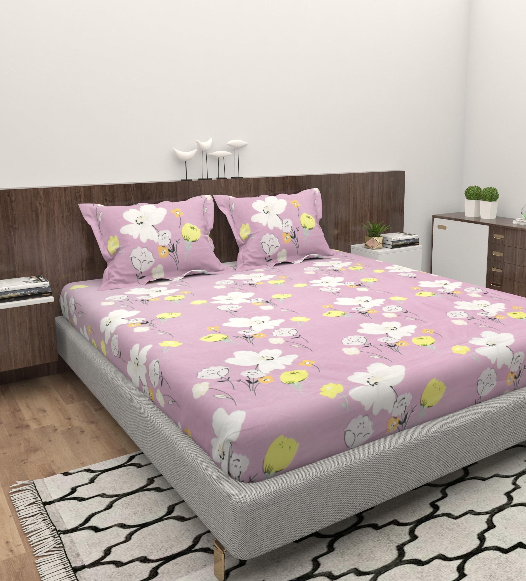 EVERLUSH 320 TC Glace Cotton Double King Size Elastic Fitted Bedsheet with 2 Pillow Covers, Size - 78 x 72 (Peach Flower) (B0C1VP9GM9) Amazon Price History, Amazon Price Tracker