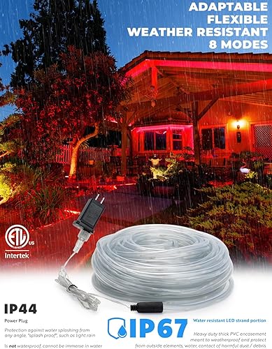 Miniatura 9 de WYZworks Cuerda de luz LED azul de 10 pies, 8 modos, iluminación impermeable para exteriores con control remoto, tubo transparente flexible,