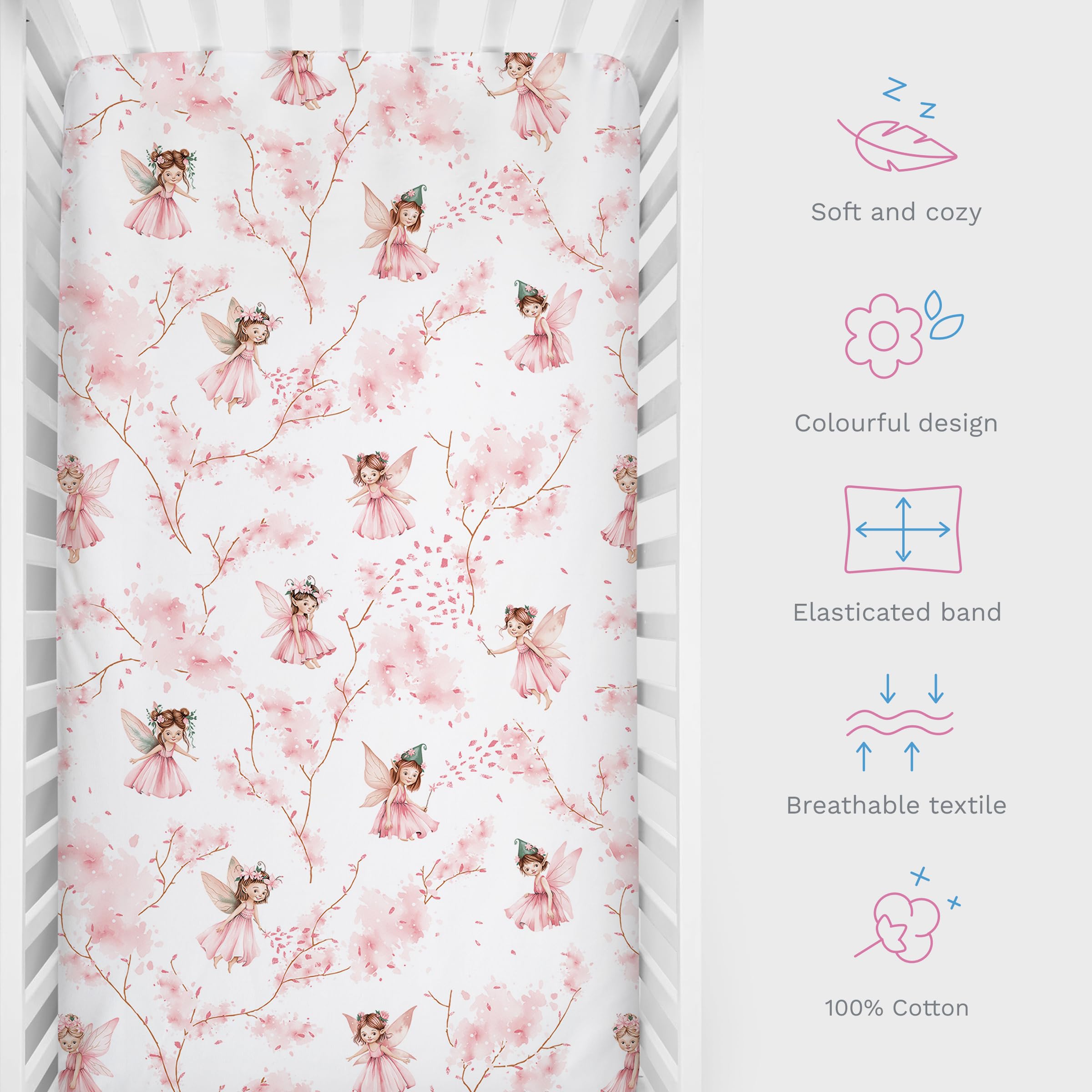 Baby Comfort 100% Cotton Fitted Sheet to fit 100x50 cm Baby Mini Cot (Fairies) - Image 2