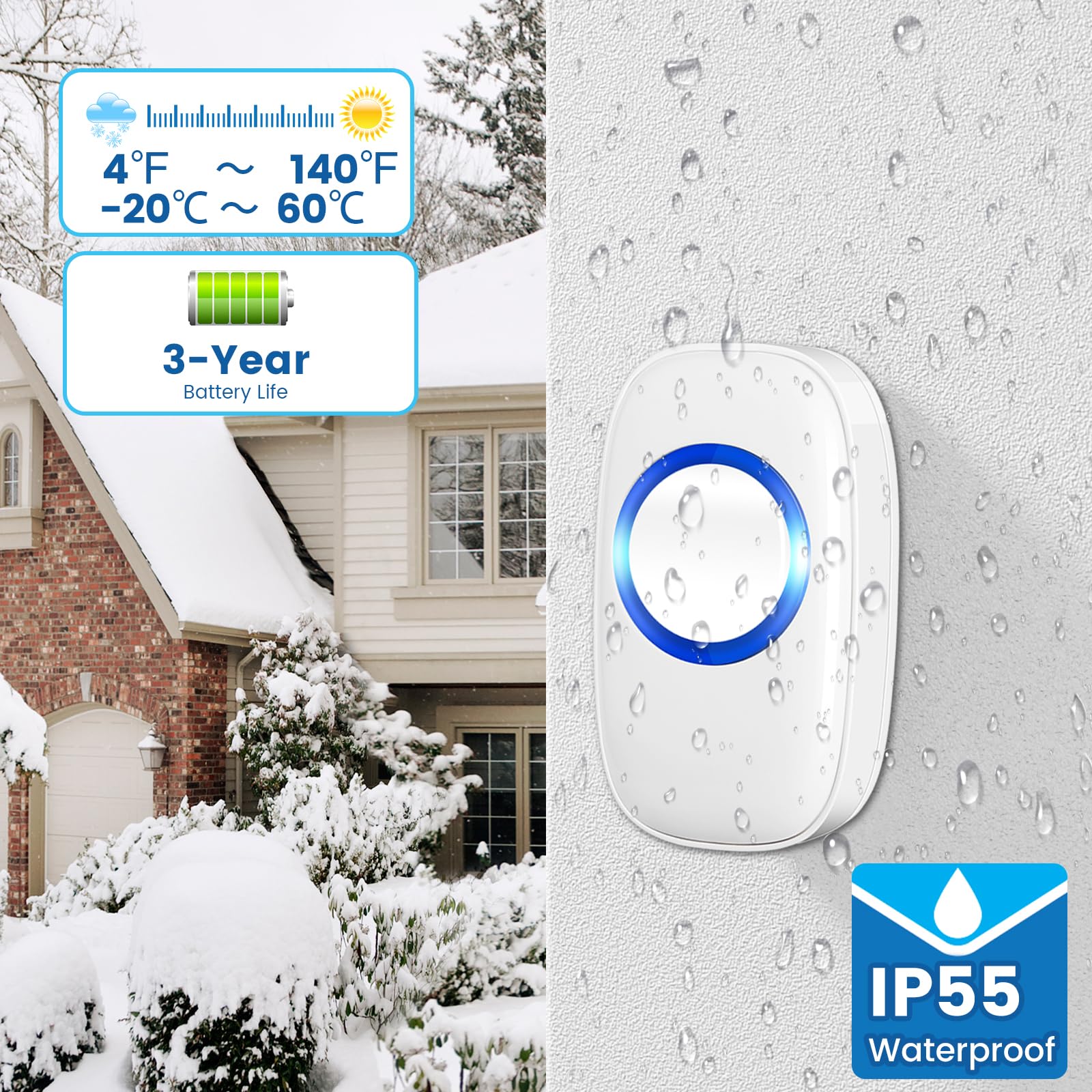 Campanello Wireless 2 Trasmettitori E 2 Ricevitori - Portata 400m, Impermeabile IP55, Con Modalità Silenziosa - Foto 9