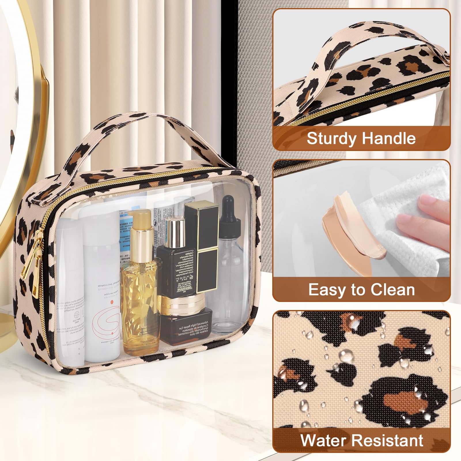 Wedama Neceser aprobado por la TSA, paquete de 3 bolsas de maquillaje transparentes con asas, bolsas de cosméticos transparentes de PVC de tamaño de cuarto de galón para mujeres y hombres, bolsa de