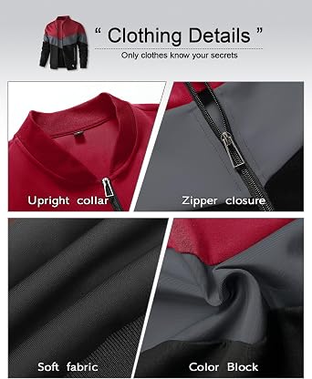 HYPESTFIT Men's Lightweight Bomber Jacket Color Block Varsity Coat Casual Jacket