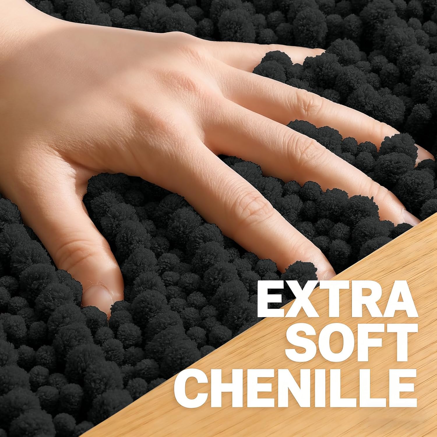 OLANLY Long Bathroom Rugs Runner 59x20, Thick Soft and Absorbent Chenille Bath Mat, Non-Slip, Machine Washable Quick Dry Bath Rugs for Tub Shower Floor, Home Decor Accessories, Black