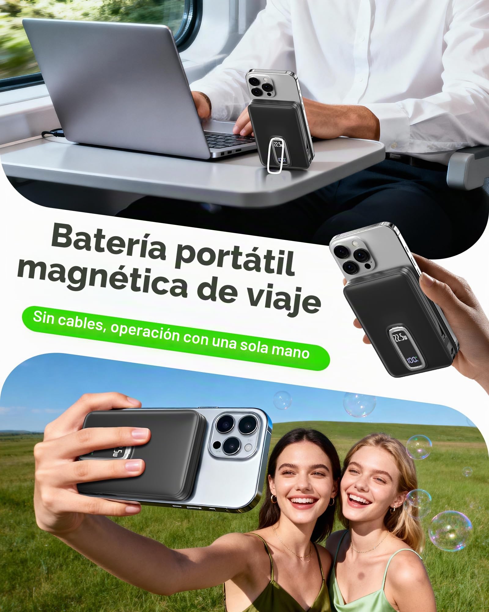 2026 para Magsafe Power Bank con Soporte, Magnética Batería Externa Carga Rapida 10000mAh con Cable USB-C Integrado, Inalámbrica Batería Portatil para iPhone 17 16 15 14 13 12, Rojo