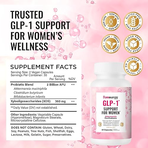 Miniatura 7 de GLP-1 Suplemento probiótico para pérdida de peso para mujeres, supresor del apetito natural, metabolismo y refuerzo de la salud intestinal, impulso