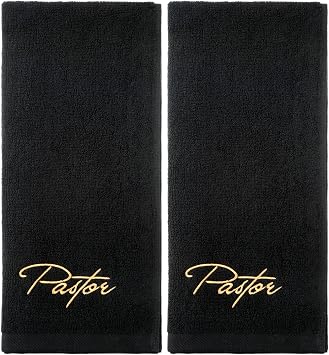 Buryeah 2 Pcs Pastor Hand Towels Christian Clergy Embroidered Towels,Black