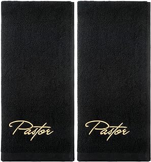 Buryeah 2 Pcs Pastor Hand Towels Christian Embroidered Hand Towels Christian Church Clergy Appreciation Gifts for Father's Day Bathroom, Kitchen(Black)
