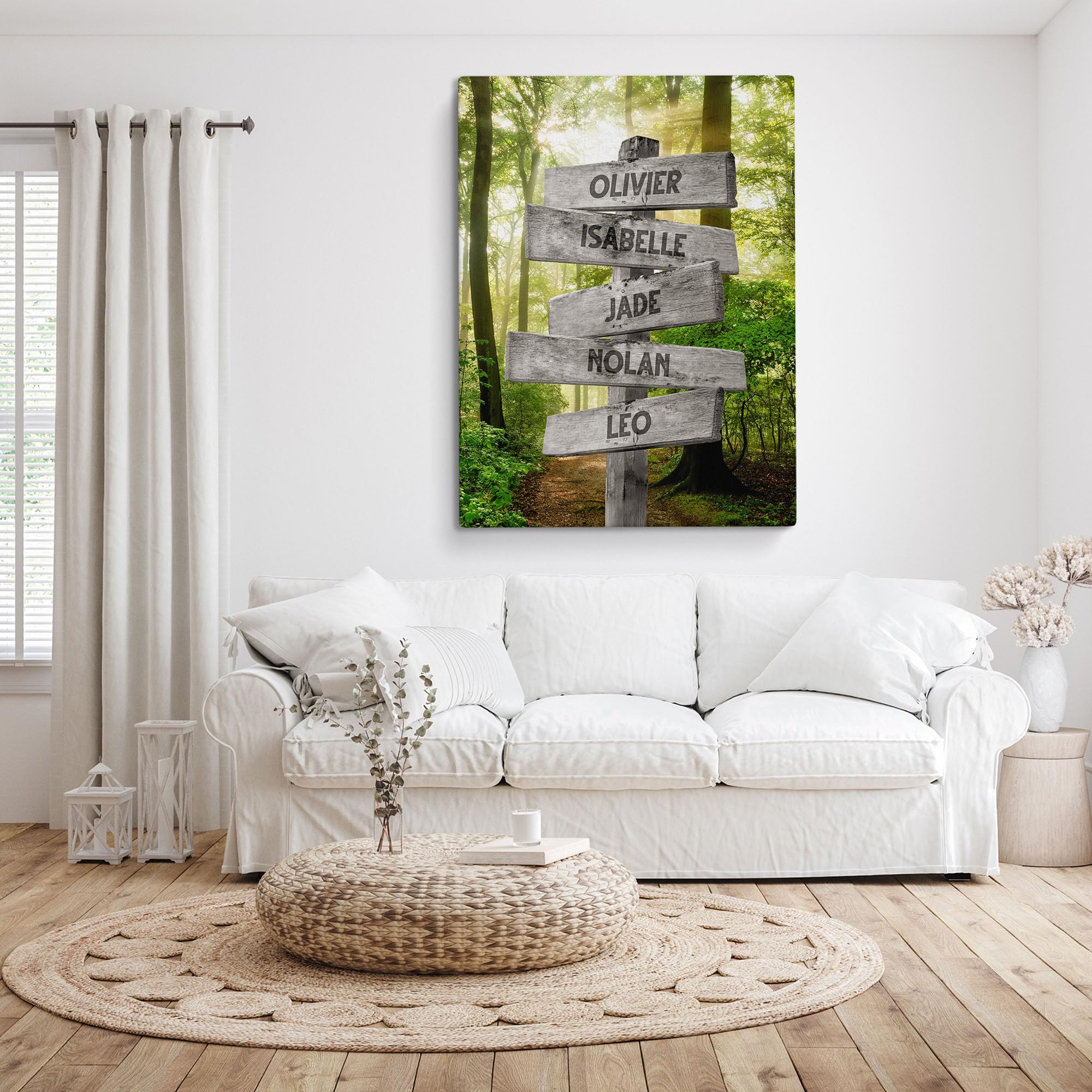 Cuadro Personalizado Familia Bosque Rayo Sol para Decoración de Pared de Salón | Idea de Regalo Personalizado Mujer o Hombre | Marco Personalizado para Cumpleaños | Objeto Personalizado con Nombre