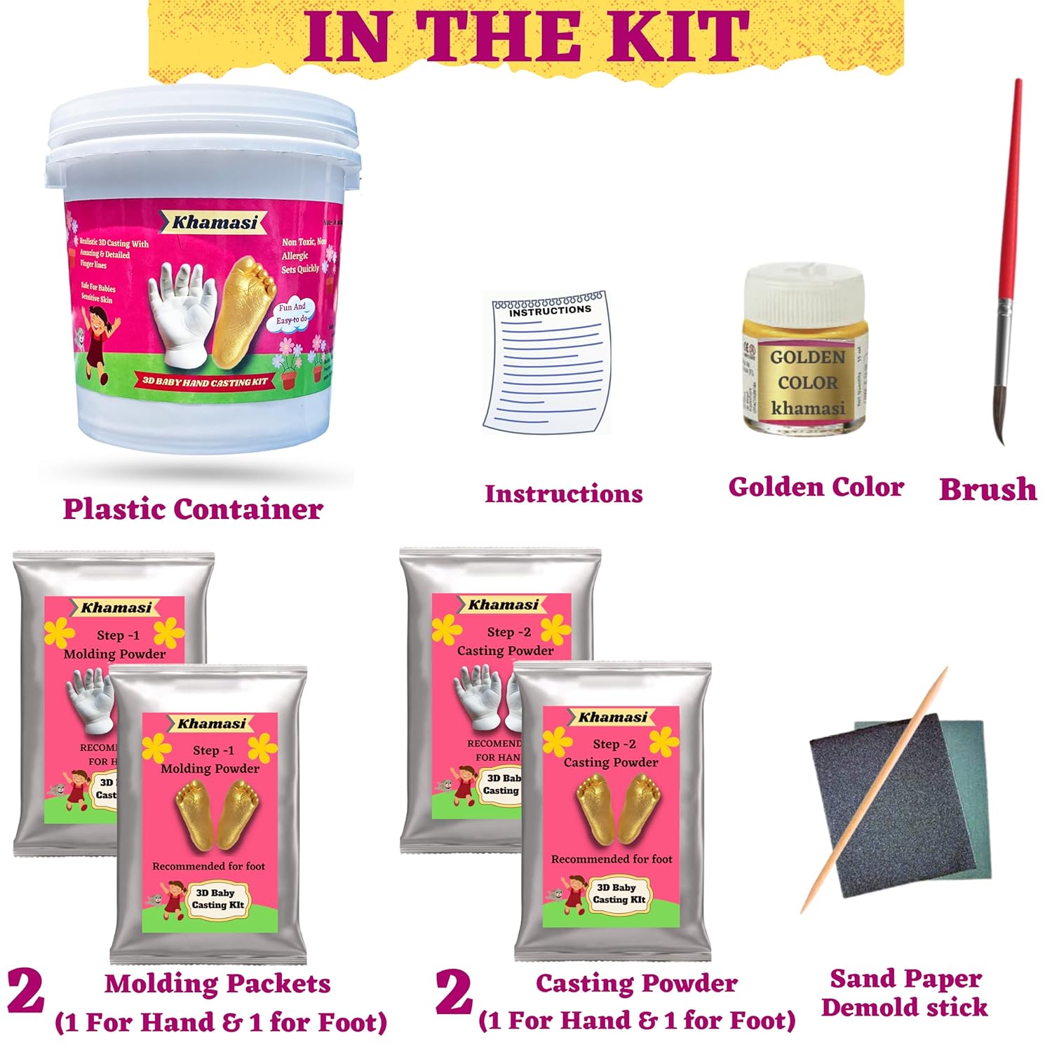 Khamasi 3D Baby Hand and Foot Casting kit, Moulding Clay Newborn Hand Foot Impression, Baby Foot Printing kit, Mould for Hands and Legs for One Hand and One Foot molding Powder for Under 9 Month Baby 2 81Ob Fk30PL. SL1500