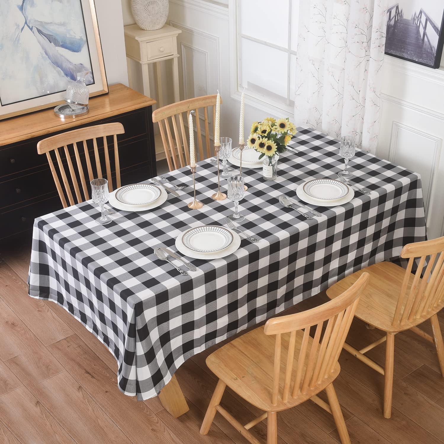 Cupuamon 2 Pack Waterproof Polyester Fabic Rectangle Checkered Tablecloth，60x102 Outdoor Table Cloth，Oil Stain Prevention Table Cloth for Pinics and